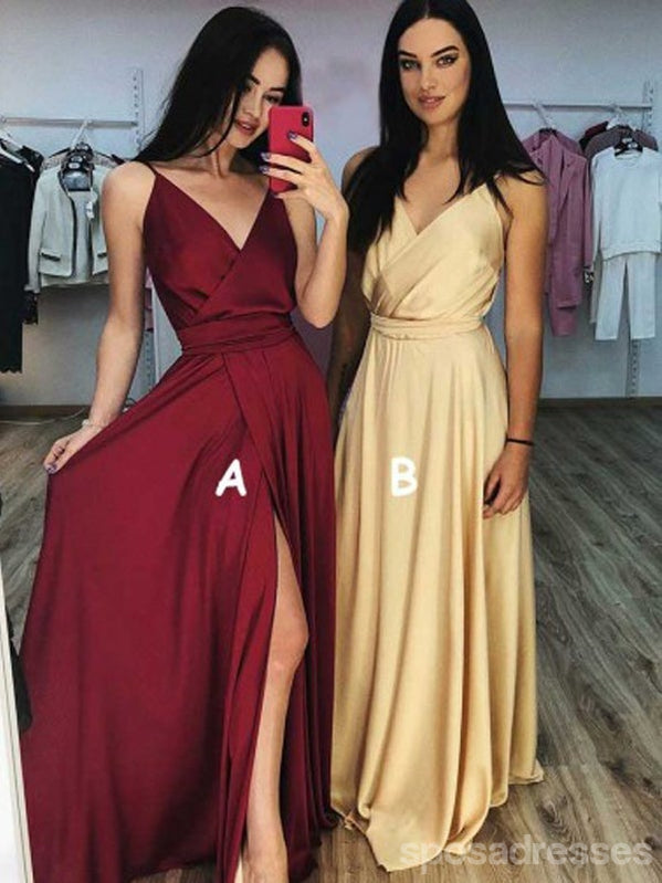 Elegant Mismatched A-Line Spaghetti Straps V-Neck Long Prom Dresses for Women - Affordable Formal Gowns for Homecoming, Ball & Evening Events