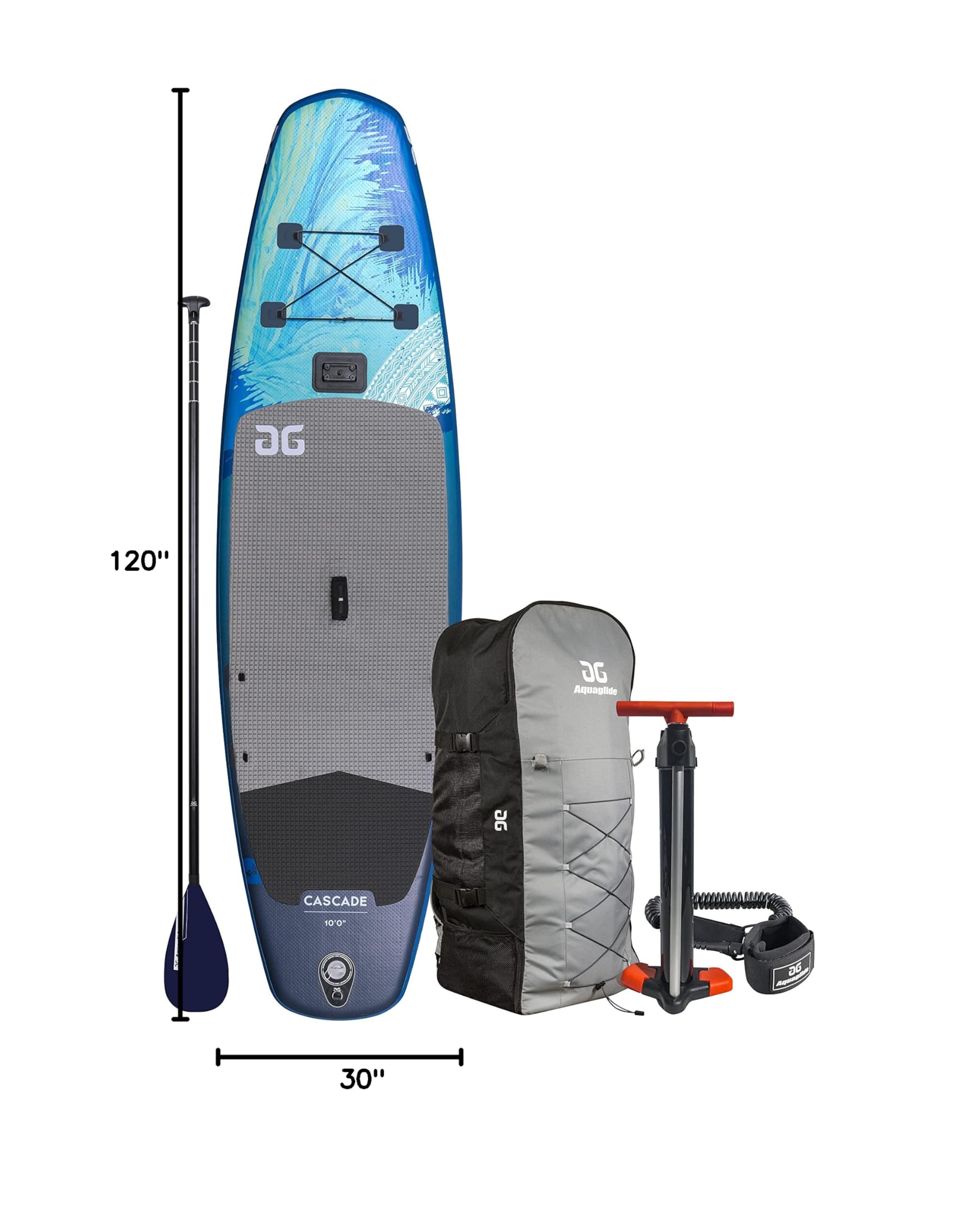AQUAGLIDE Inflatable Stand Up Paddle Board 10' ISUP with Premium SUP Accessories Kit - Lightweight Backpack, 3-Piece Adjustable Paddle, Fin, Safety Leash & Hand Pump - Cascade Series Multicolor for Lakes, Rivers & Ocean Paddling