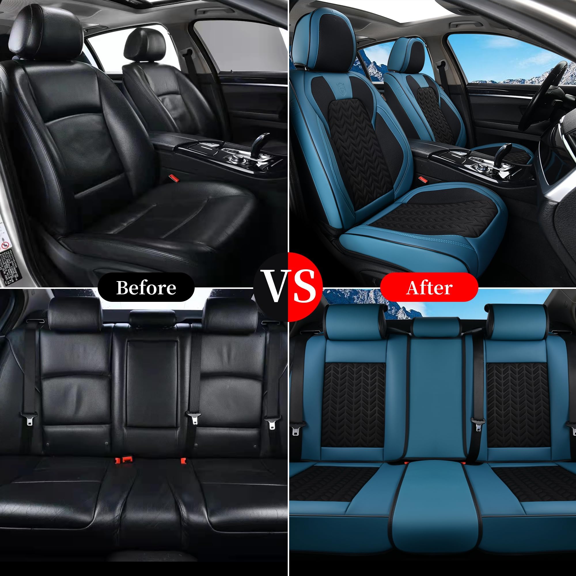 Breathable Faux Leather Car Seat Covers Full Set (5 Seats) - Universal Fit for Most Vehicles | Winter Protection & Comfort Cushion | Blue | Ideal for Daily Commute, Road Trips & Family Cars