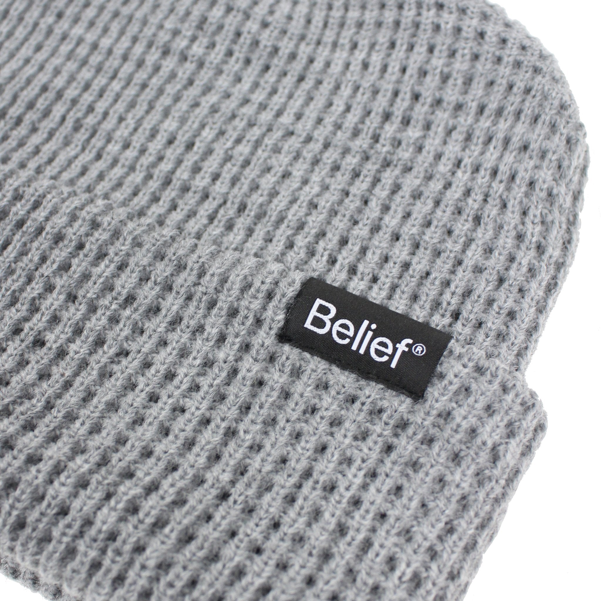 Belief NYC Waffle Beanie - Soft Heather Grey Knit Hat for Men & Women - Winter Warm Fleece Lined Beanie for Outdoor Activities, Skiing, and Casual Wear