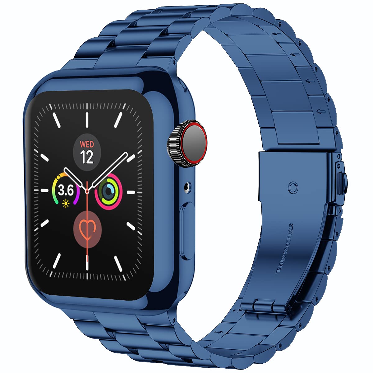 Premium Stainless Steel Apple Watch Band 40mm - Compatible with Series 6/5/4/SE | Durable Metal iWatch Strap with Screen Protector Case | Elegant Blue Women's Watch Accessory for Work, Gym & Everyday Wear