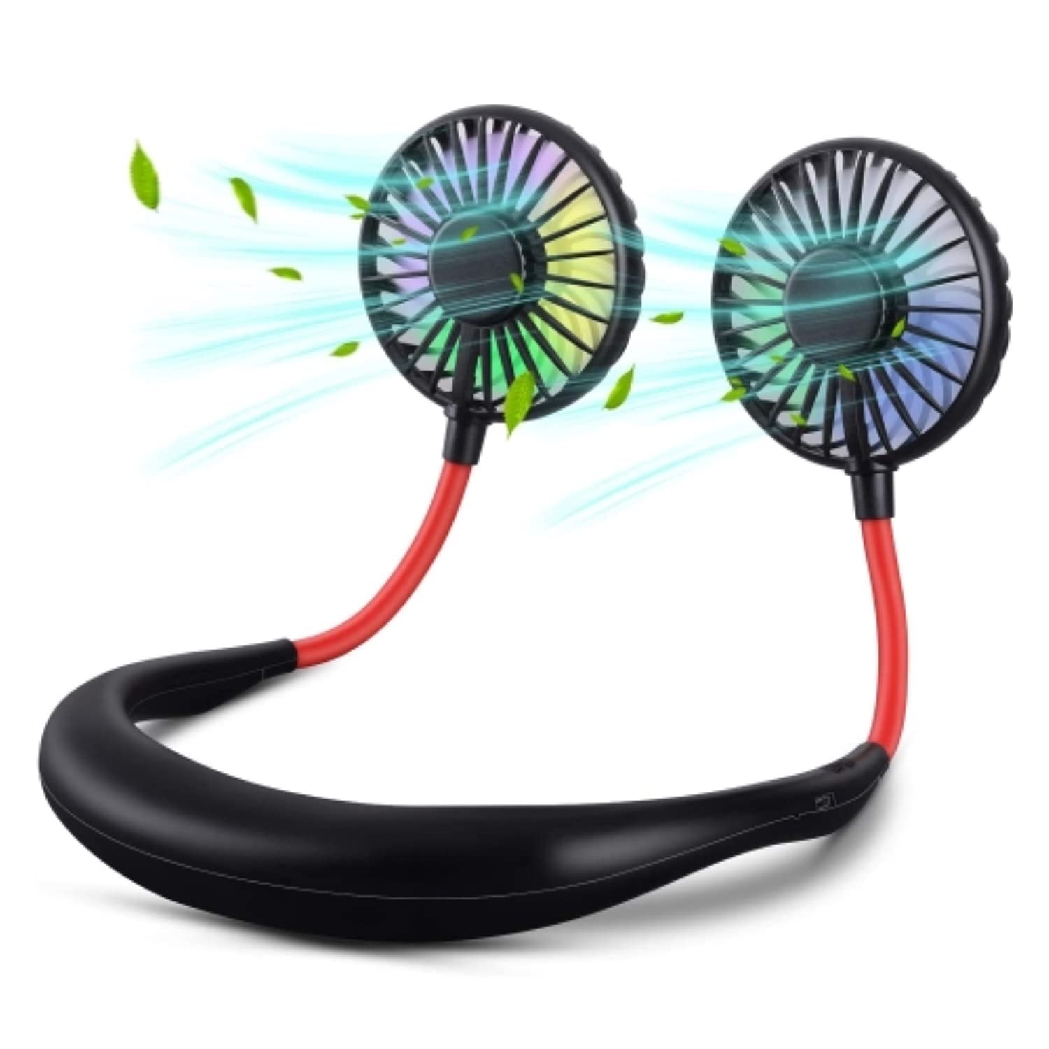 iHip Rechargeable Wearable Neck Fan - 2000mAh USB Portable Personal Cooling Fan for Outdoor, Sports, Office & Travel - Hands-Free Hanging Mini Fan (Black)
