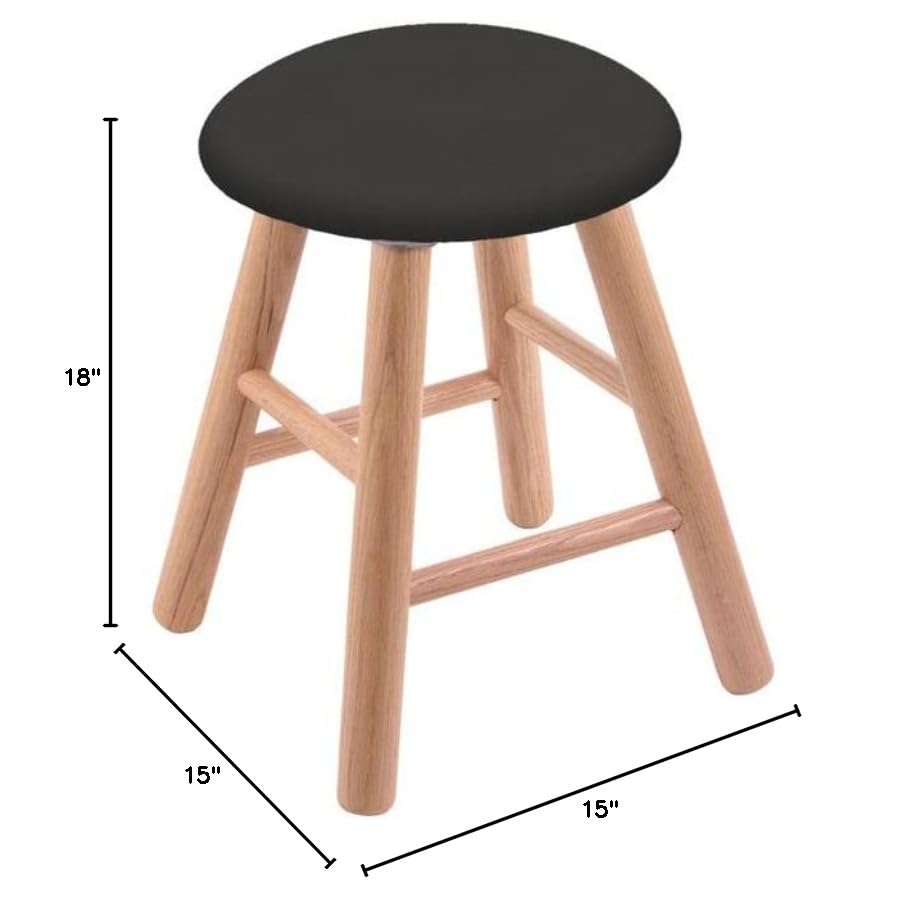 Natural Oak Vanity Stool with Wrought Iron Seat - Elegant Bathroom & Bedroom Makeup Stool for Dressing Table, Vanity Area, and Home Decor