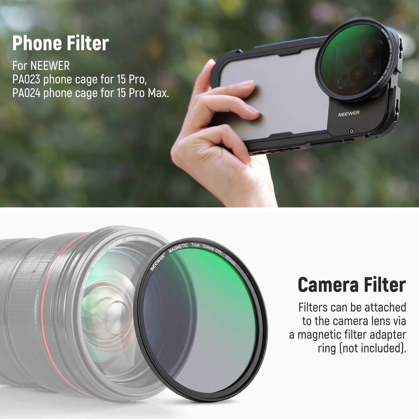 NEEWER NW Series S 67mm Magnetic Lens Filter Kit for Smartphone Camera Cage - Compatible with PA023/PA024 - Perfect for Vlogging, Photography & Mobile Filmmaking