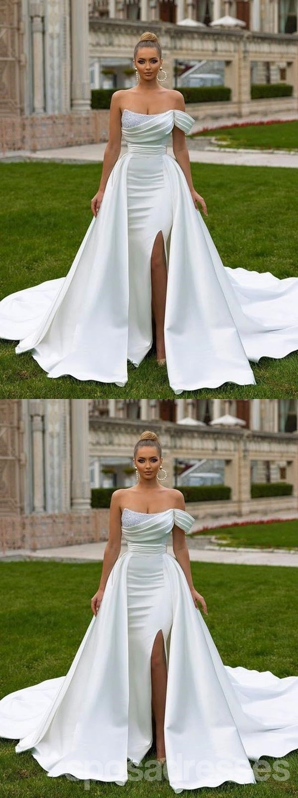 Off White Mermaid One Shoulder Side Slit Maxi Long Party Prom Dresses for Women - Elegant Formal Evening Gown for Homecoming, Wedding Guest, Cocktail & Special Occasions