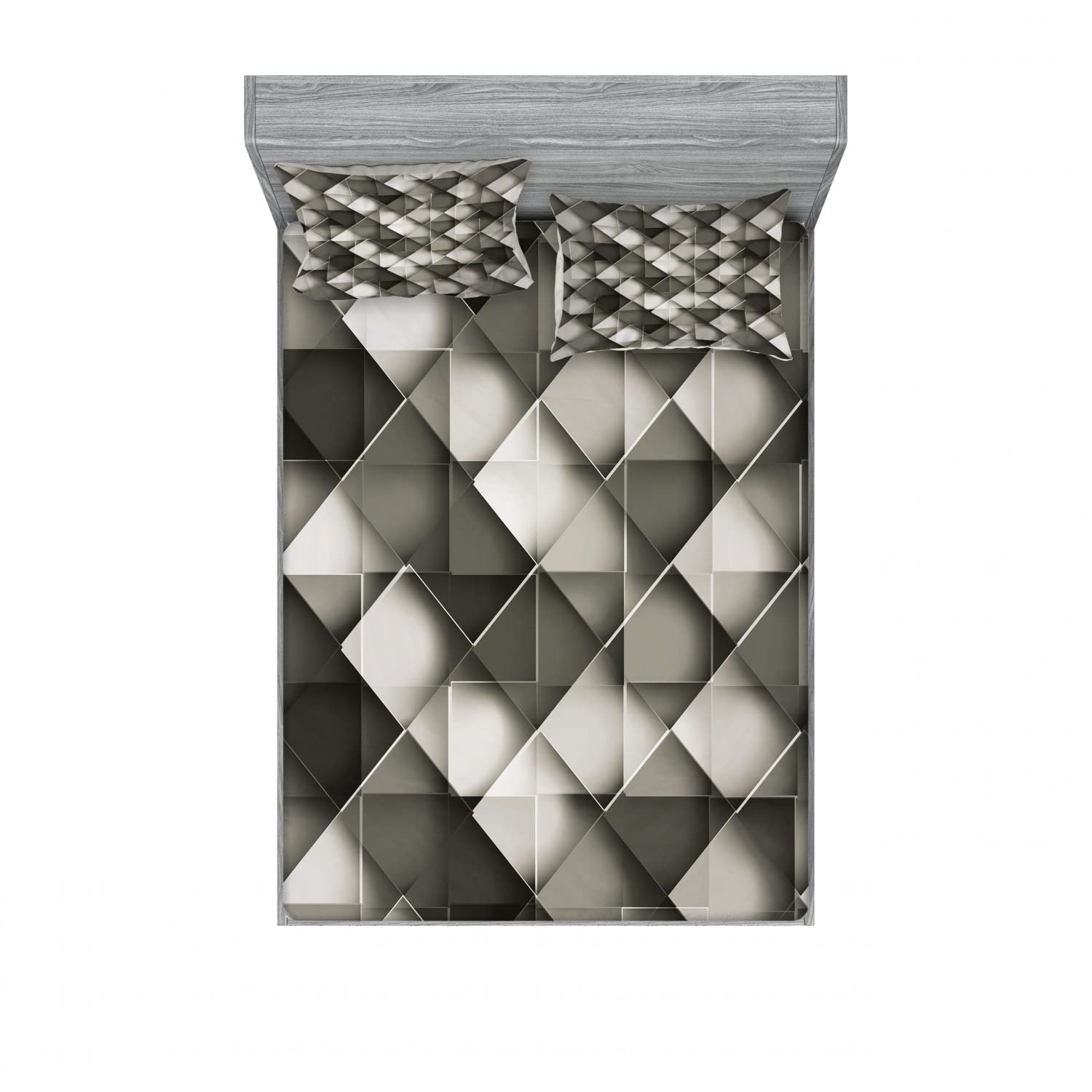 Ambesonne 2-Pack Geometric Fitted Sheet & Pillow Sham Set - Grey Ombre Square Pattern, Queen Size (Includes 2 Fitted Sheets & 4 Pillow Covers) - Charcoal Grey & White Modern Bedding for Master Bedroom, Guest Room & Vacation Homes