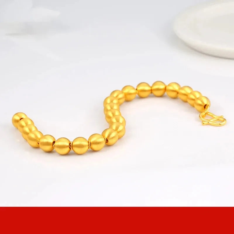 24K Pure Gold Bracelet - 999 Solid Real Gold Bangle with Smooth Beads, Elegant & Trendy Classic Jewelry for Women | Perfect for Gifts, Parties, and Everyday Luxury Wear