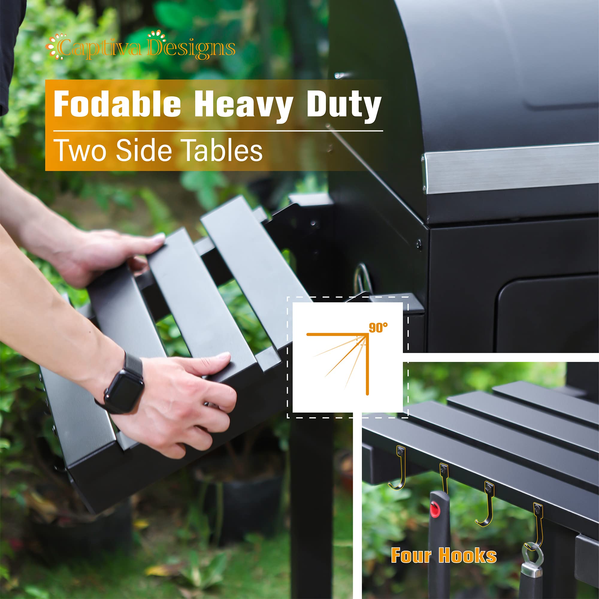 **Captiva Designs Extra Large Charcoal BBQ Grill – 794 SQIN Oversized Cooking Area, 2 Liftable Charcoal Trays & Foldable Side Tables – Perfect for Backyard BBQs, Camping & Outdoor Parties**