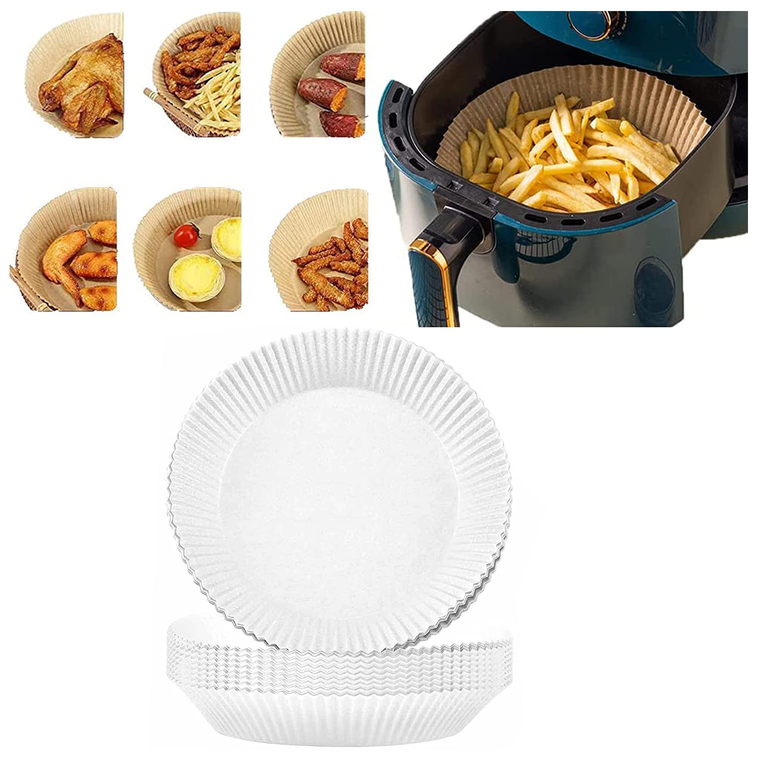 30-Pack Disposable Air Fryer Liners - 7.9 Inch Non-Stick, Heavy Duty Oil-Proof Parchment Paper for Baking, Roasting & Cooking - Perfect for Air Fryer, Toaster Oven & Countertop Convection Ovens