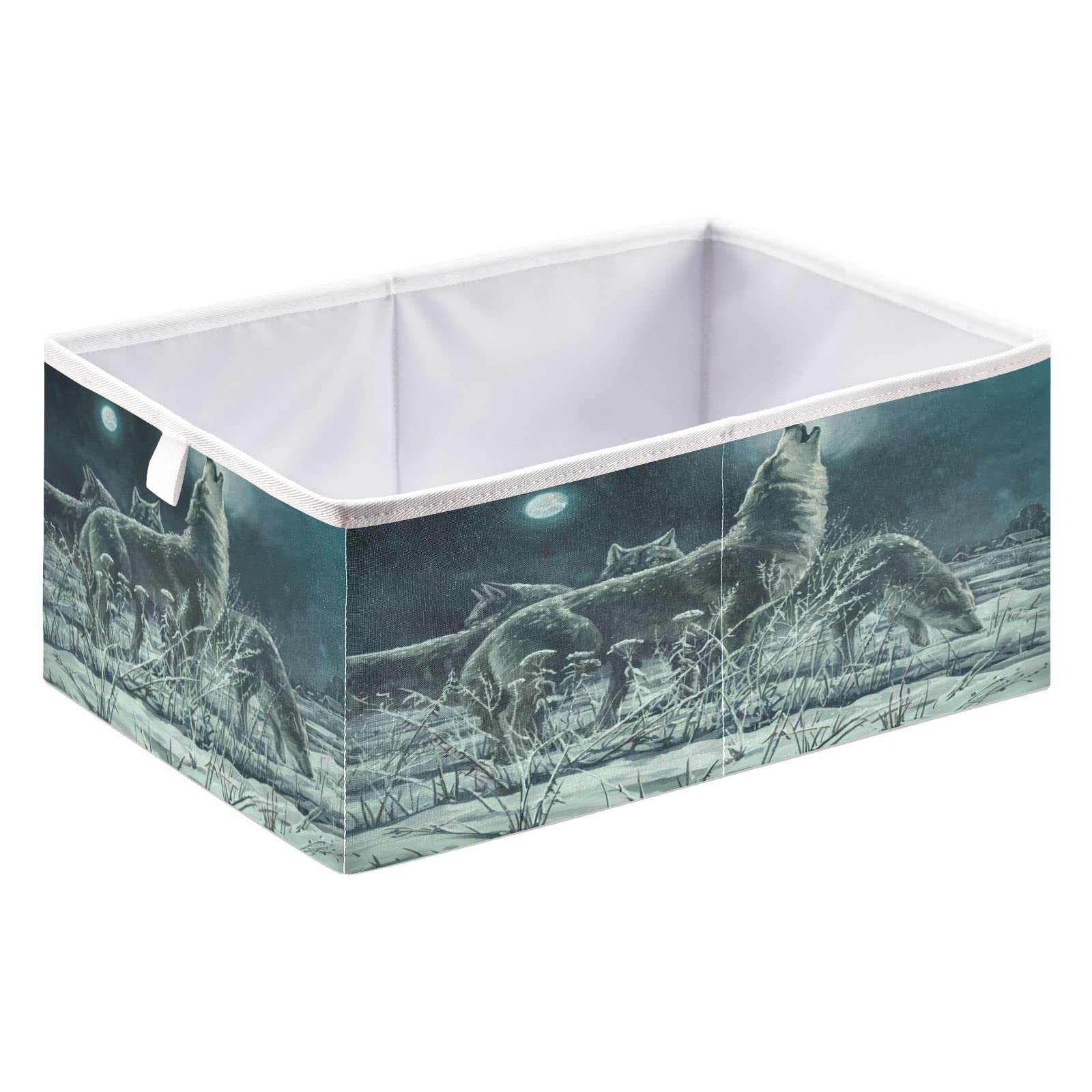DOMIKING Foldable Storage Bins with Sturdy Handle - Wolves Howling Moon Design, Decorative Cuboid Organization Baskets for Closet, Shelves, Bedroom - Perfect for Gift Wrapping, Home Decor & Seasonal Storage