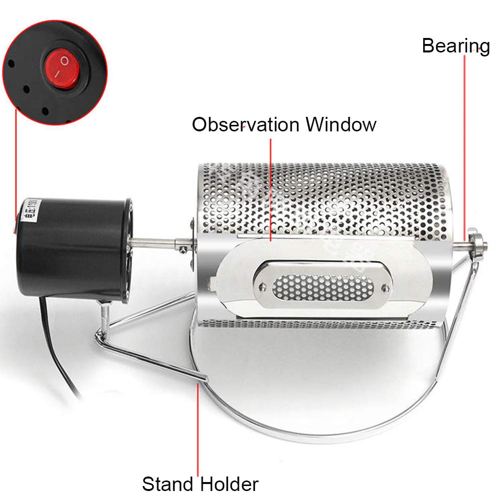 TOPCHANCES 40W Electric Coffee Bean Roaster - 30rpm, 350g Capacity, Stainless Steel Nut & Coffee Roasting Machine for Home Use | Perfect for Fresh Coffee Lovers & DIY Roasting Enthusiasts