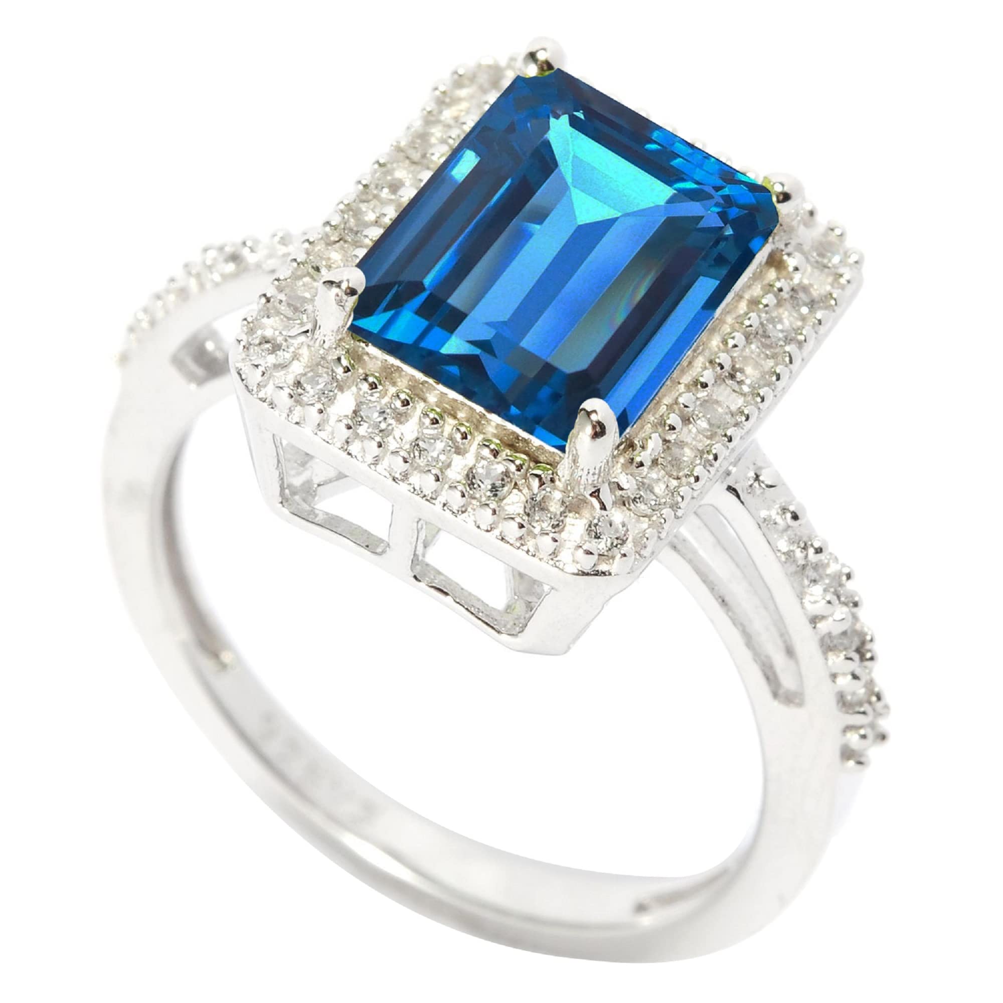 Natural London Blue Topaz & White Topaz Halo Ring in Sterling Silver | Elegant Jewelry for Women, Perfect for Engagement, Anniversary & Special Occasions