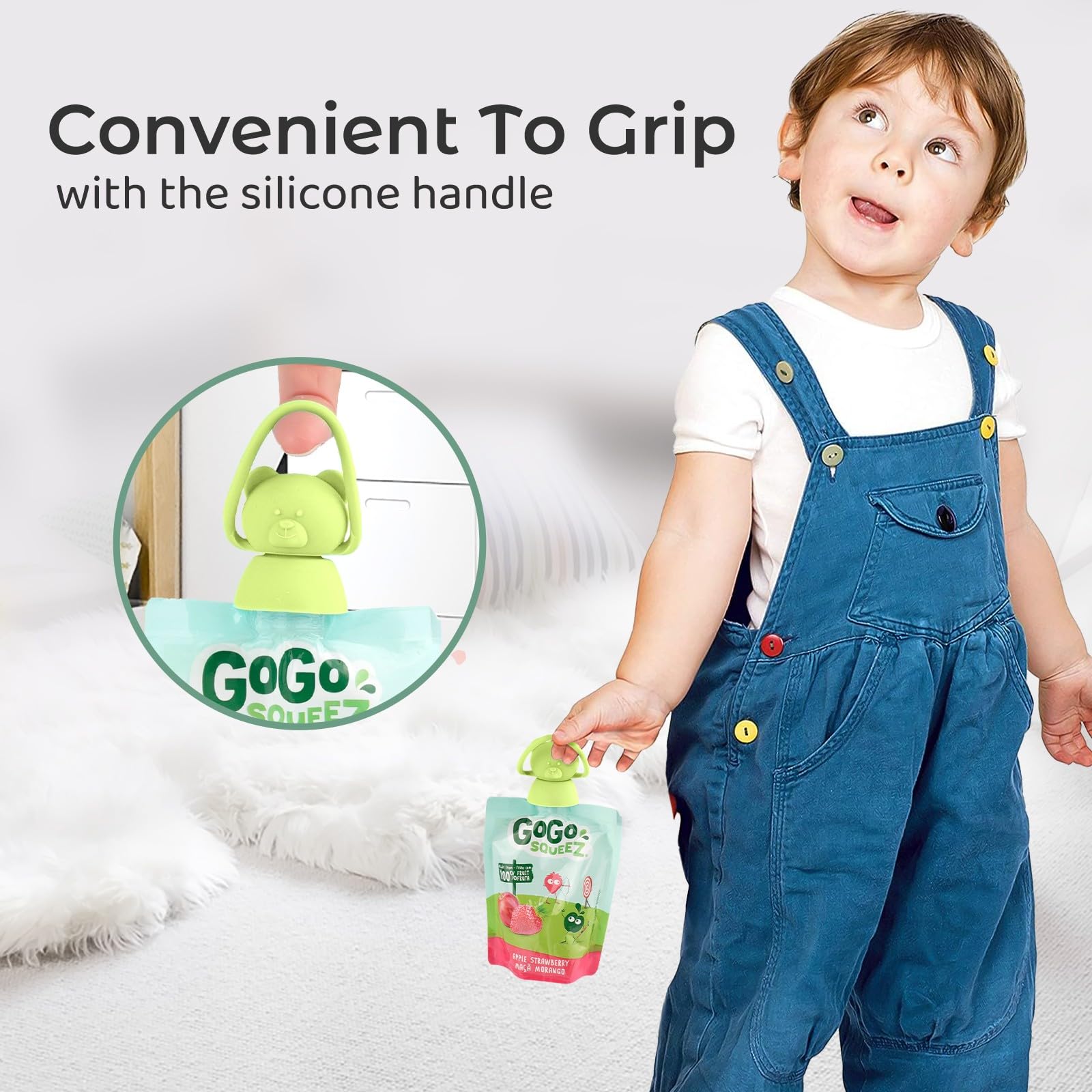 Soft Sip Silicone Pouch Topper - BPA-Free Baby Food Pouch Lids for Spill Prevention, Self Feeding & Weaning - Protects Child's Mouth - 2 Pack (Green & Yellow) - Perfect for On-the-Go Meals, Daycare & Travel Snacks