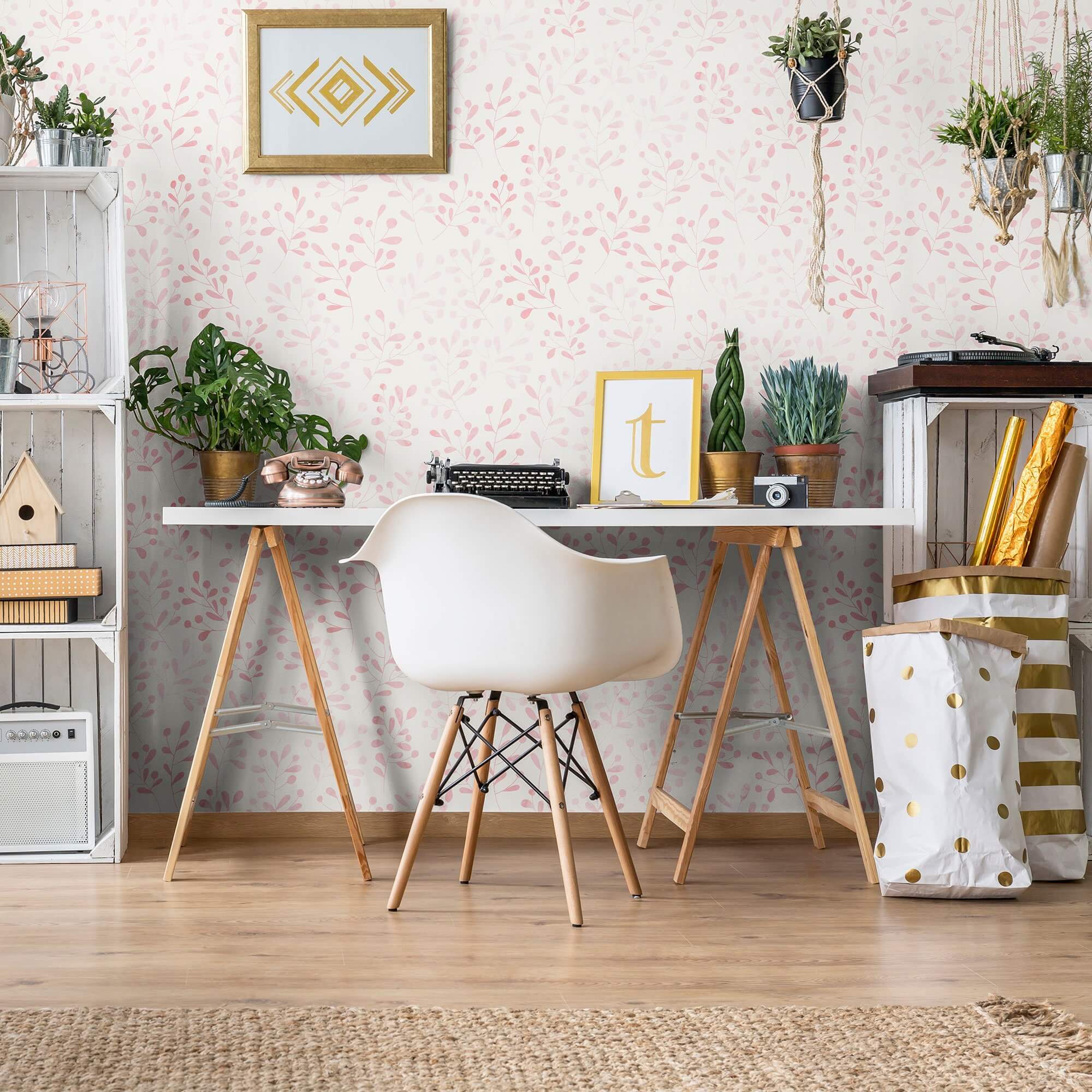 White and Pink Floral Peel and Stick Removable Wallpaper - Self-Adhesive Decorative Wall Covering for Bedroom, Nursery, Living Room & Home Office