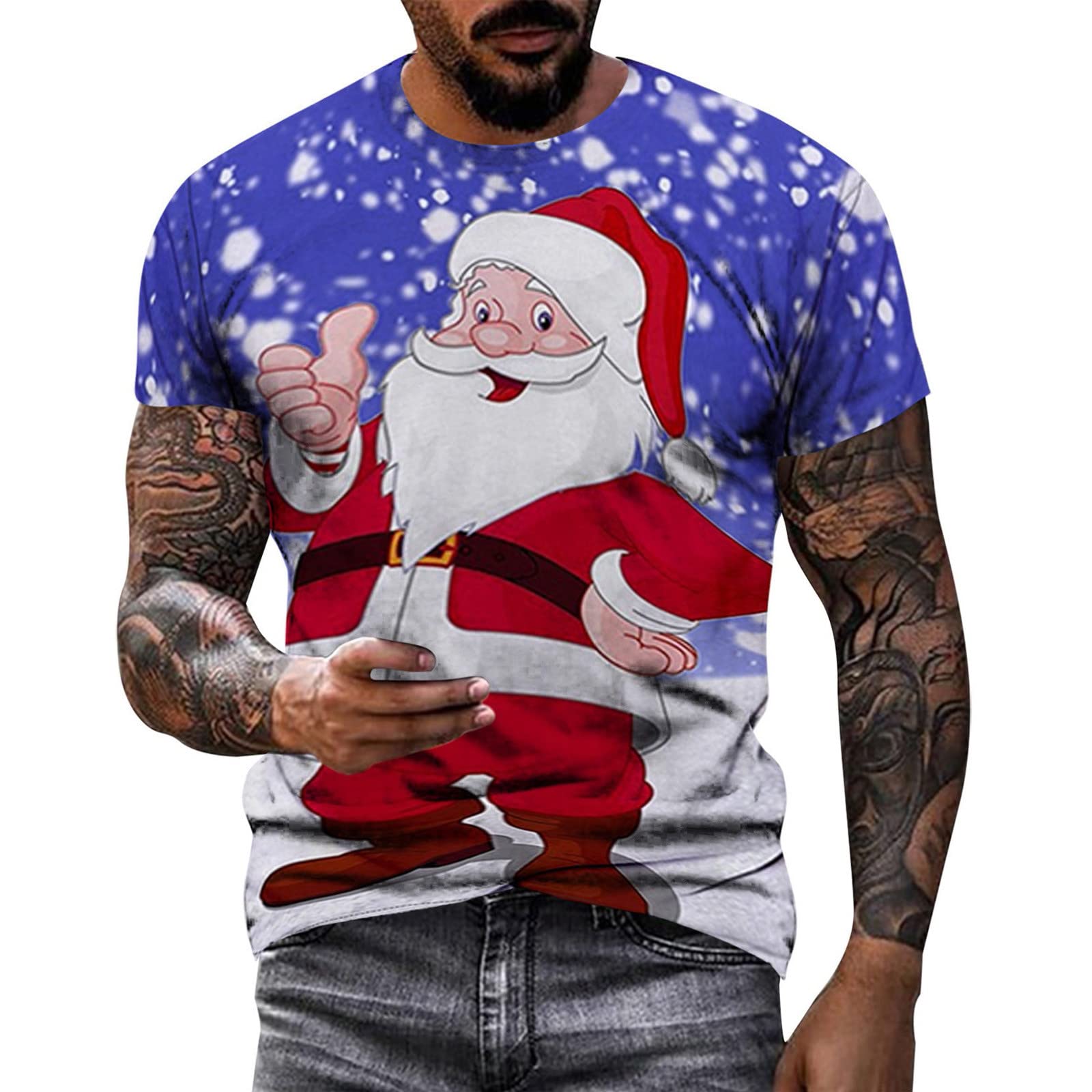 Men's Christmas Graphic Print Short Sleeve Dress Shirt - Casual O-Neck Top for Autumn Winter Holiday Party & Bar Outfits | Perfect for Office Christmas Party, Family Gatherings & Festive Celebrations