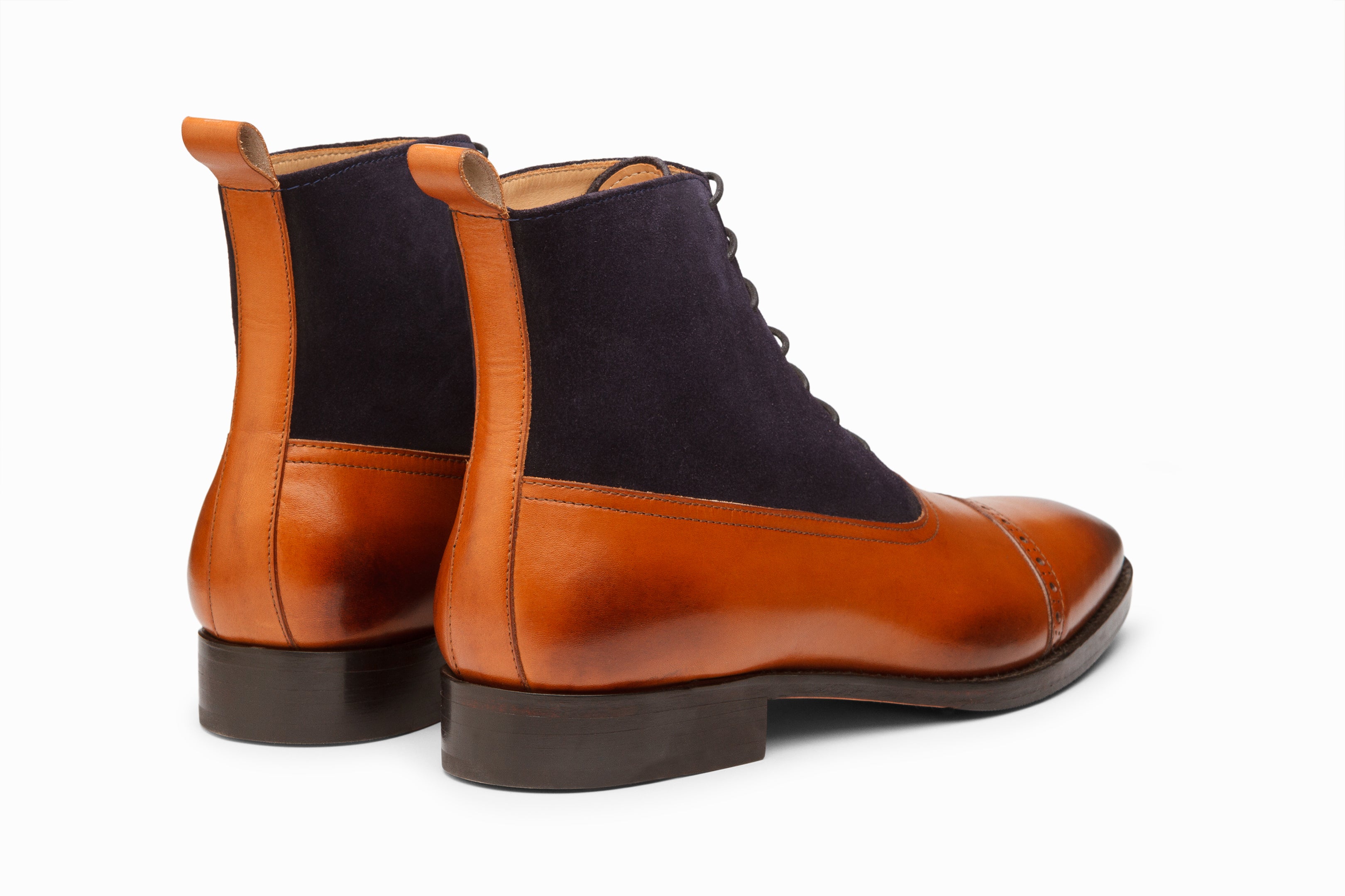 Two Tone Balmoral Leather Boots for Men - Tan/Navy Suede Dress Shoes - Perfect for Business, Formal Events & Office Wear
