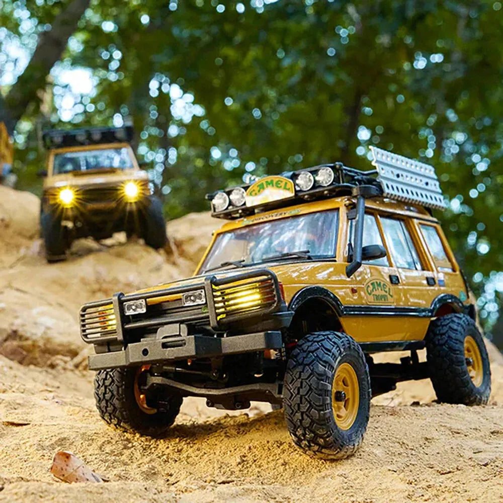 FMS FCX24M 1/24 Scale 4WD RC Rock Crawler Truck - Licensed Range Rover Camel Trophy Edition with LED Lights | 2.4G Remote Control Off-Road Vehicle for Indoor/Outdoor Crawling & Trail Adventures