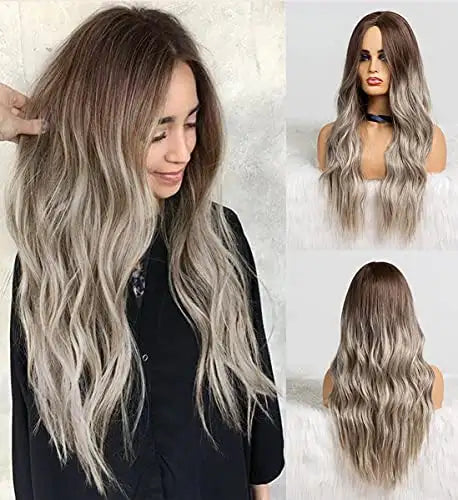 Long Wavy Synthetic Wig with Natural Center Part - Perfect for Cosplay, Halloween, and Daily Fashion Styling