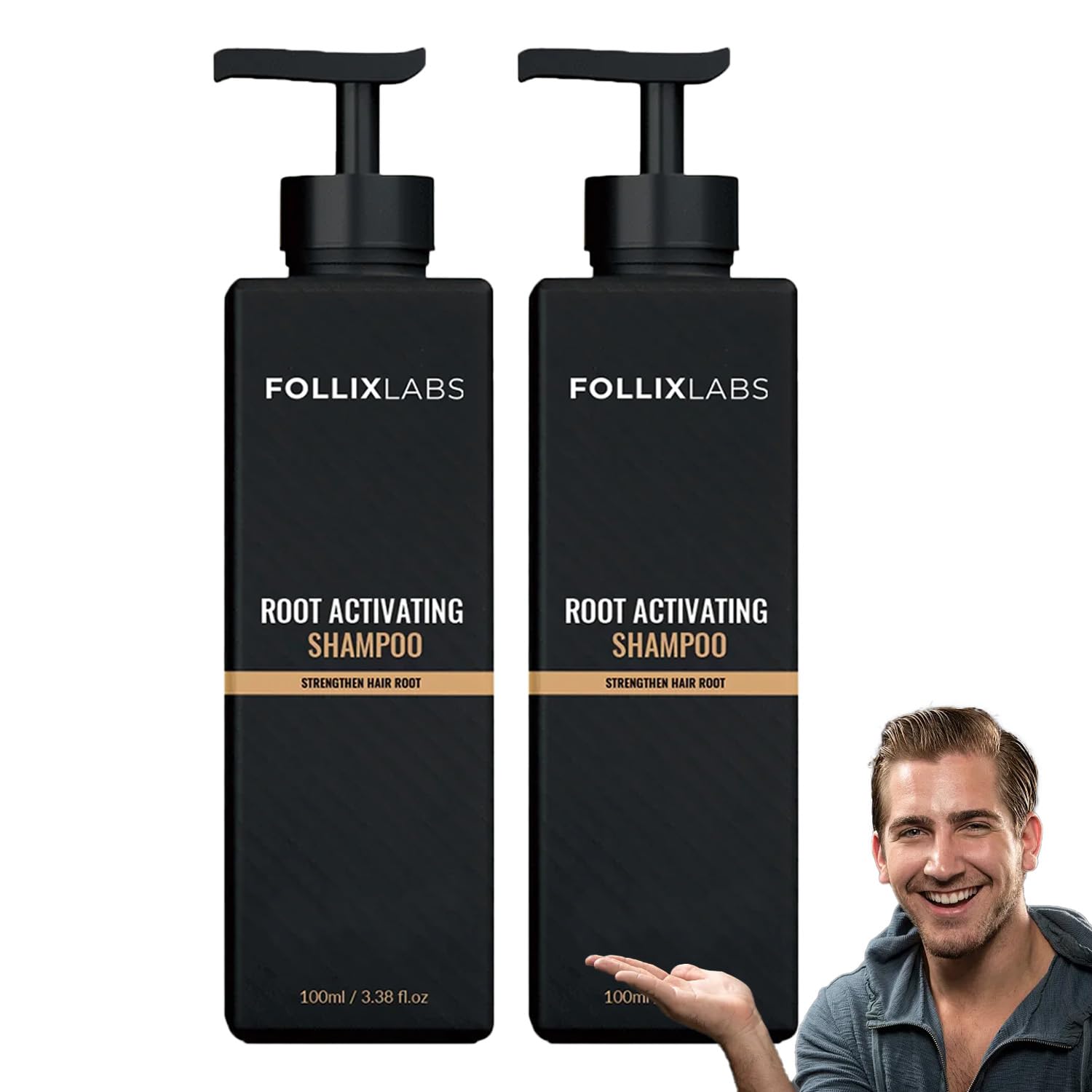 FOLLIX LABS Root Activator Shampoo for Hair Growth - Thickening & Anti Hair Loss Shampoo with Natural Ingredients - Smooth Repair & Conditioning Shampoo for Men & Women (2 Pack) - Promotes Healthy Scalp & Stronger Hair for Daily Hair Care Routine