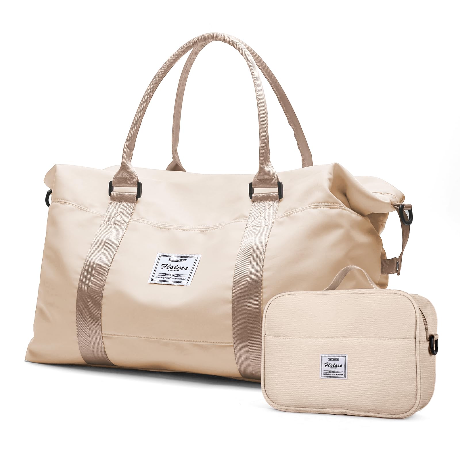 Women's Extra Large Travel Duffel Bag with Toiletry & Wet Pocket - Waterproof Weekender Overnight Gym Bag for Carry-On, Beige | Perfect for Business Trips, Gym Workouts & Weekend Getaways