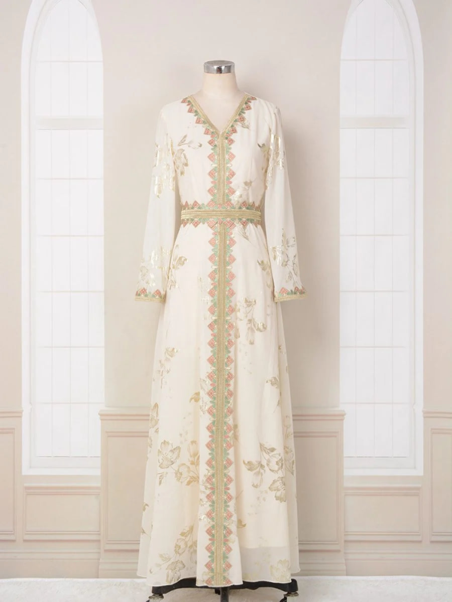 Elegant Eid Dress for Women - Bronzing Embroidery Muslim Caftan Kaftan | Perfect for Eid Celebrations, Weddings & Special Occasions