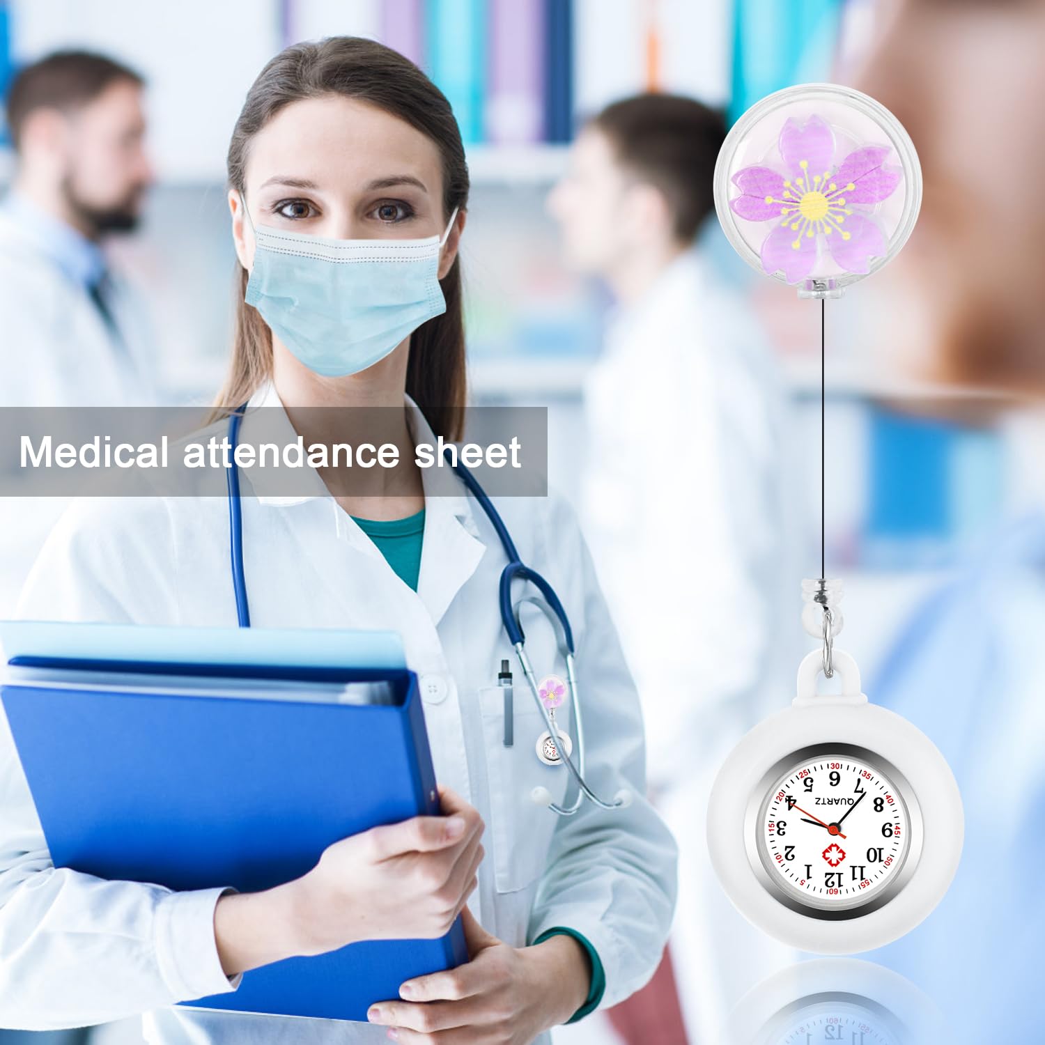 Stylish Nurse Watch with Flip Collar Clip - Retractable Arabic Numeral Dial Pocket Watch for Medical Professionals | Perfect for Hospital Shifts, Nursing Duties & Healthcare Work