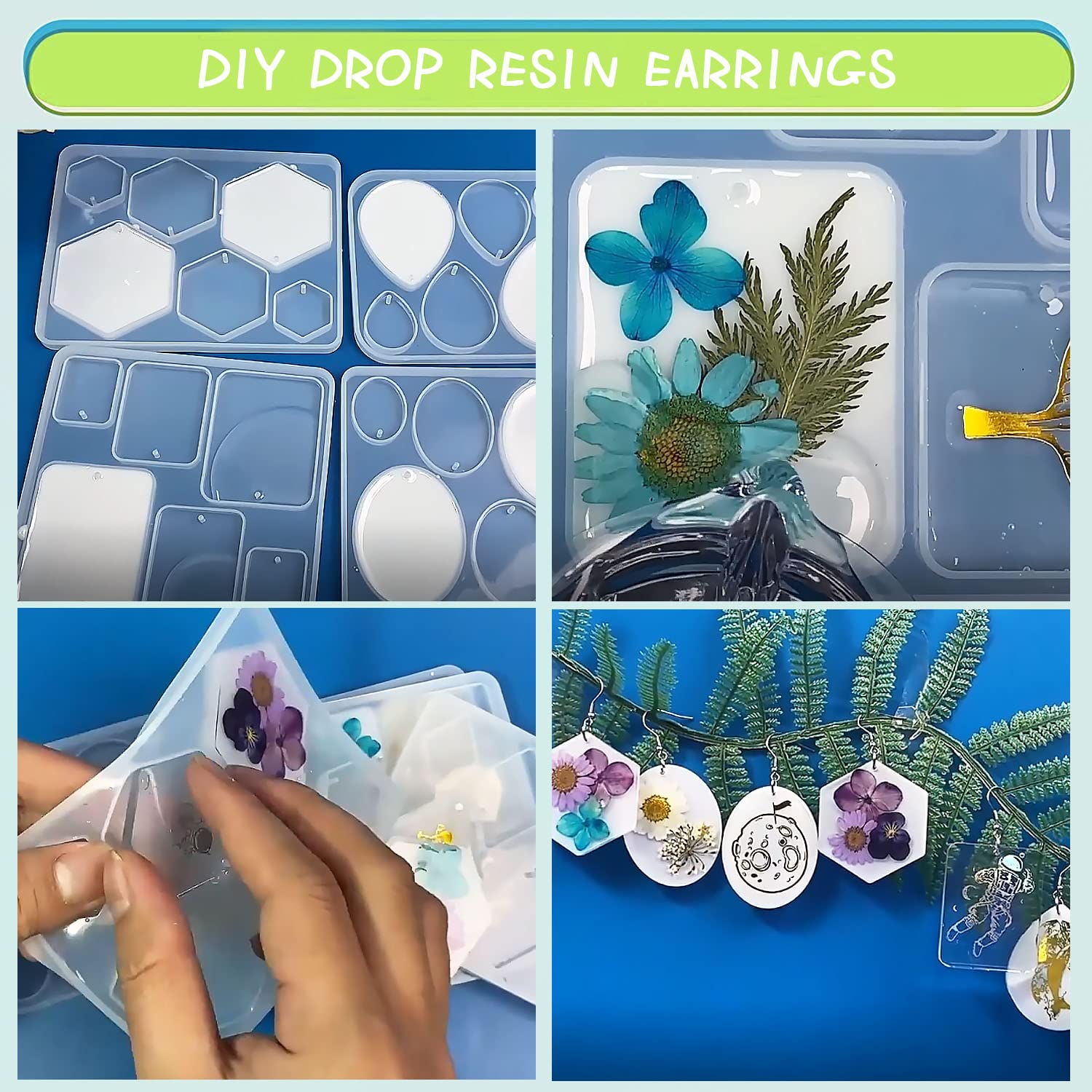12 PCS Silicone Earring Resin Molds with Holes - DIY Jewelry Making Kit for Epoxy Casting - Various Shapes & Sizes for Earrings, Pendants, Keychains - Perfect for Handmade Crafts, Gifts, and Home Decor Projects