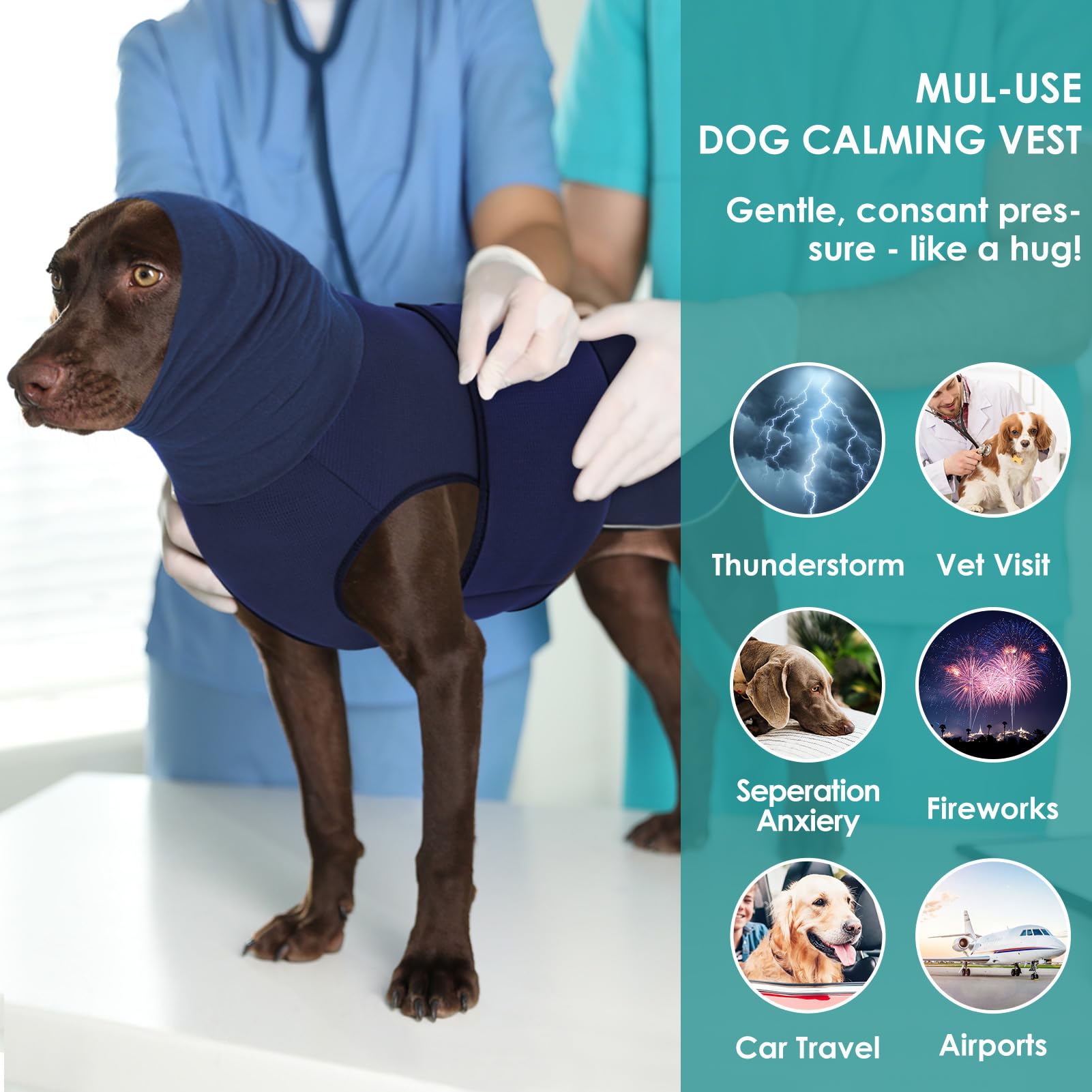 AOFITEE Dog Anxiety Vest - XL Calming Jacket for Thunder, Fireworks & Travel | Breathable Anti-Anxiety Shirt with Collar for Small, Medium & Large Dogs | Perfect for Storms, Vet Visits & Separation Anxiety Relief