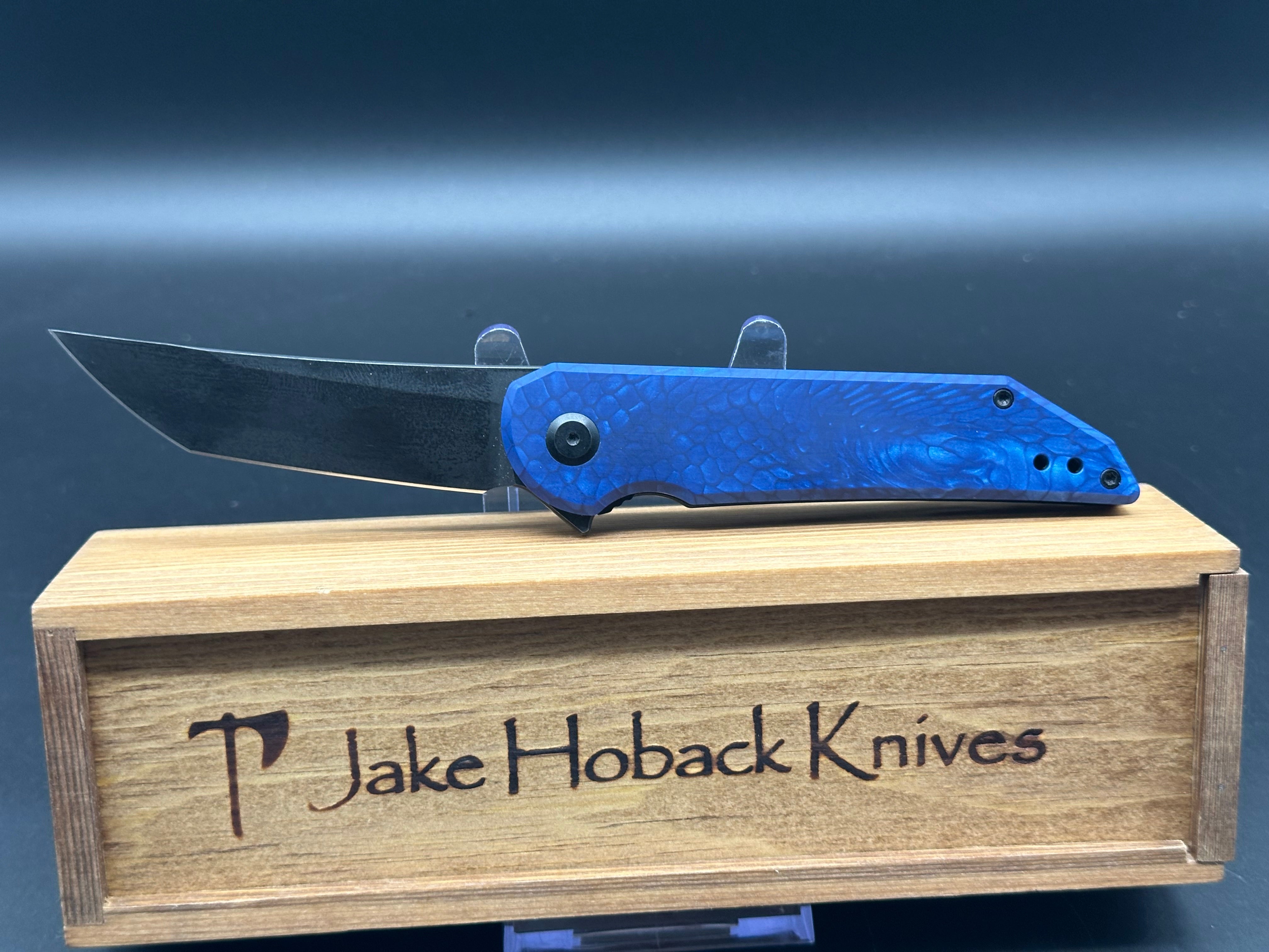 Jake Hoback Radford Frame Lock Folding Knife with Blue Snake Juma Handle - EDC, Outdoor, Camping & Survival Gear
