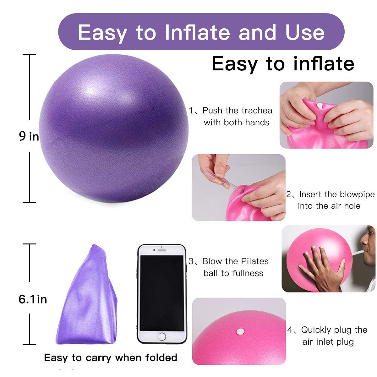 9 Inch Mini Yoga Balls - 6 Pack Exercise & Pilates Therapy Equipment for Home, Stability Training, Core Workouts | Perfect for Balance Barre, Physical Therapy, and Squishy Stress Relief at Home or Gym
