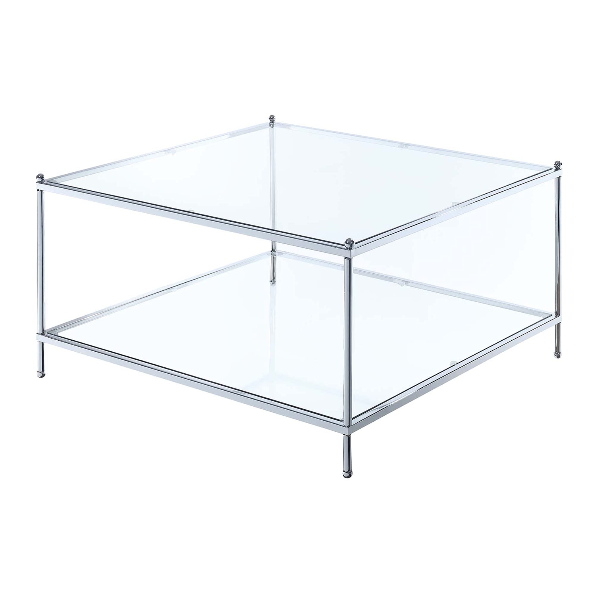 Ergode Royal Crest 2-Tier Square Glass Coffee Table - Modern Living Room Centerpiece for Small Spaces & Home Decor