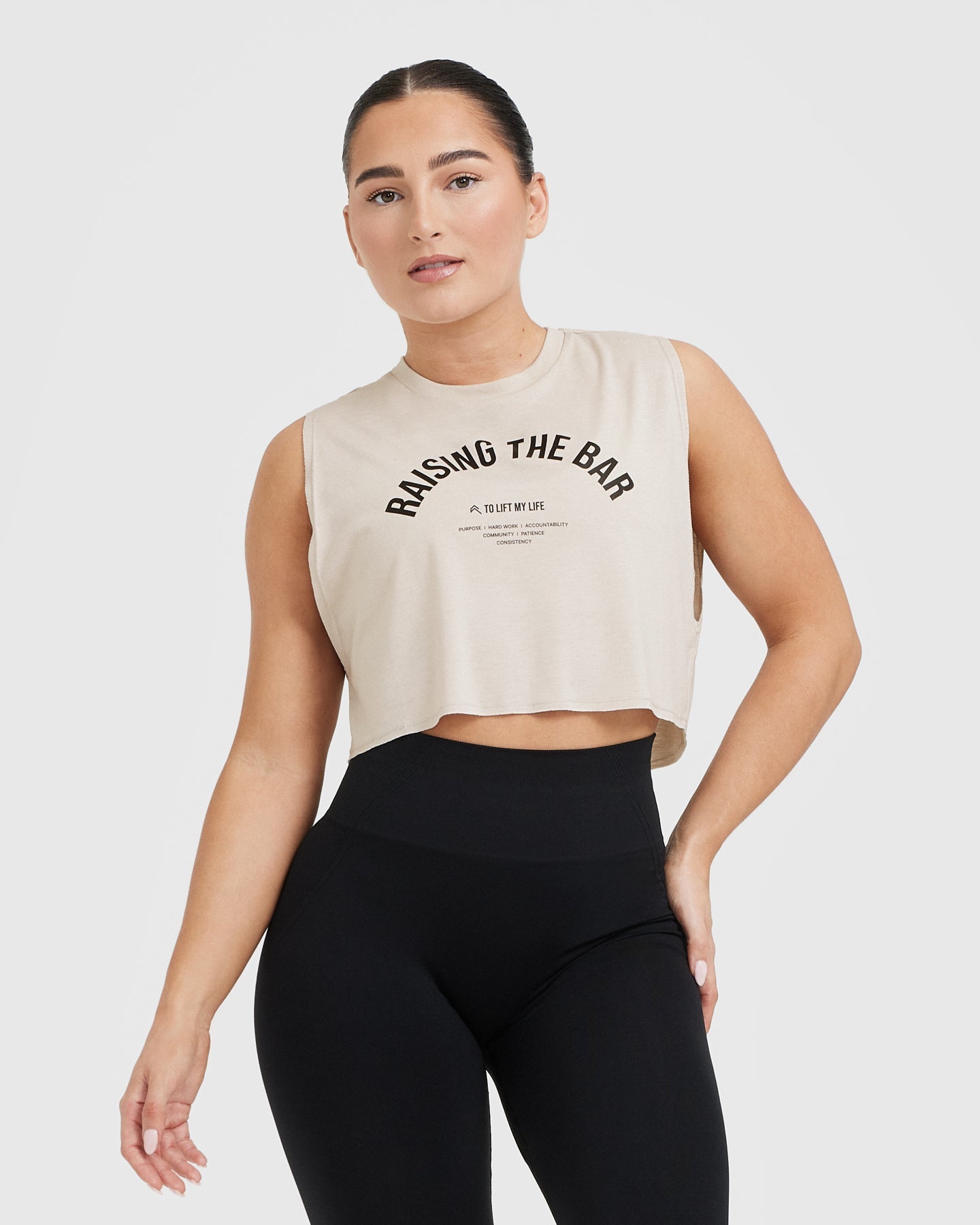 Raising The Bar Graphic Muscle Crop Vest for Women - Soft & Comfortable Workout Tank Top - Perfect for Gym, Running & Fitness Training - Sand