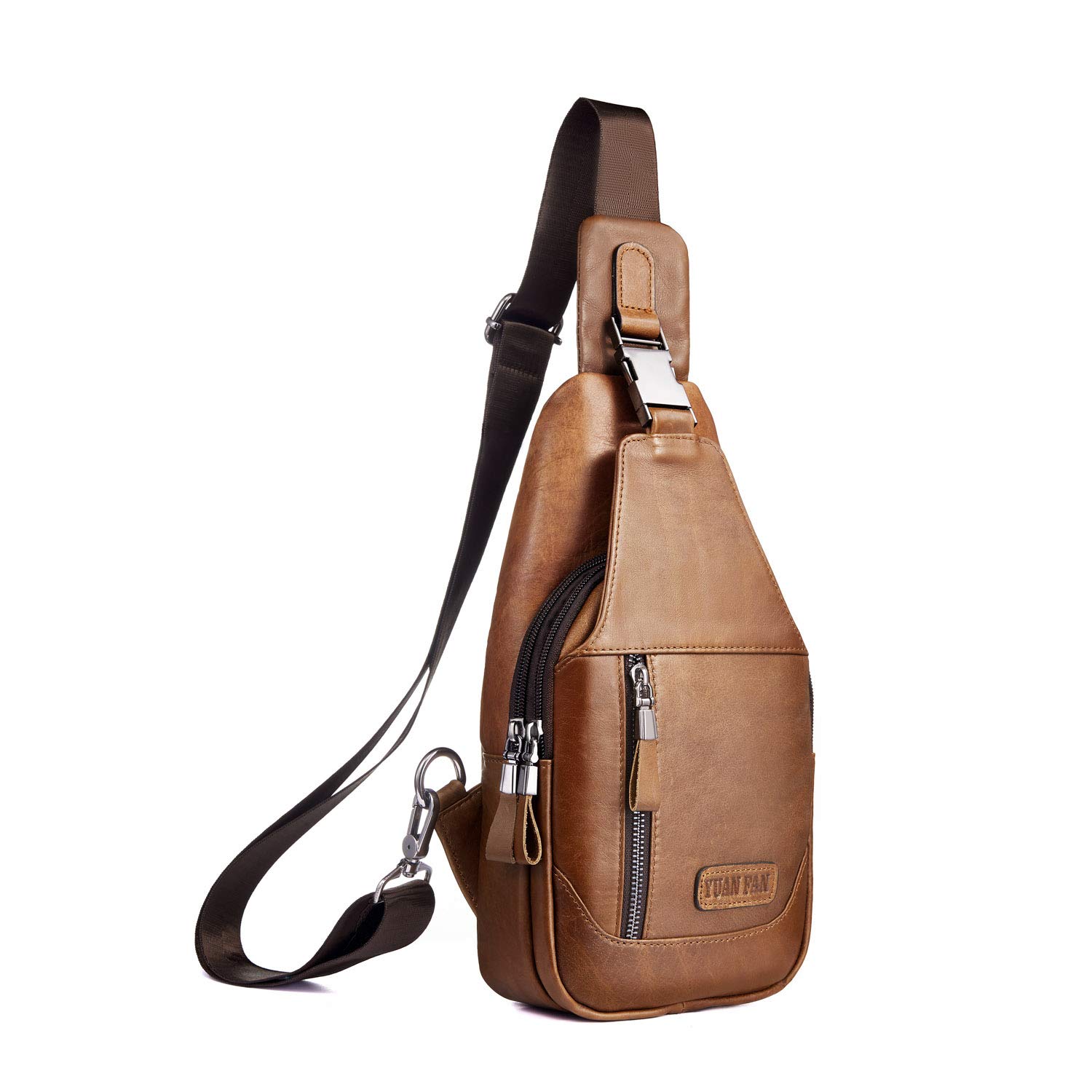 YUAN FAN Genuine Leather Crossbody Sling Bag for Men - Stylish Chest Messenger Shoulder Bag with Adjustable Strap | Perfect for Travel, Work & Everyday Use