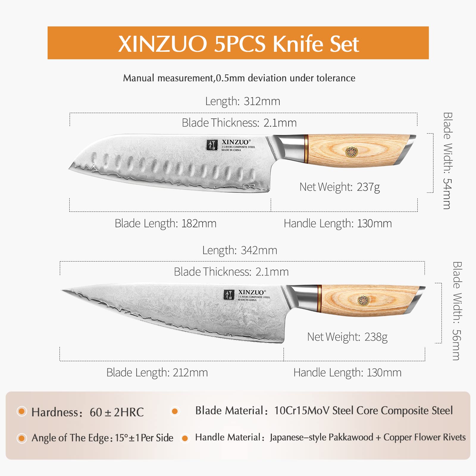 Premium XINZUO Chef Knife Set - 8-Piece High Carbon Steel Japanese Kitchen Knives with Pakkawood Handle for Professional Chefs & Home Cooking | Includes Santoku, Utility, Paring & Bread Knives | Perfect for Slicing, Dicing & Meal Prep | Elegant Gift Box Packaging