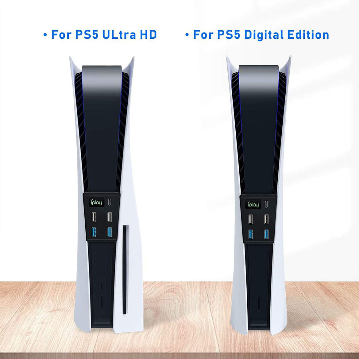 5-in-1 USB Hub for PS5 - High Speed USB 3.0 Splitter with 4K UHD Support - Perfect for Gaming Consoles, PC, Laptop & Home Office (Black, Model HBP 308)