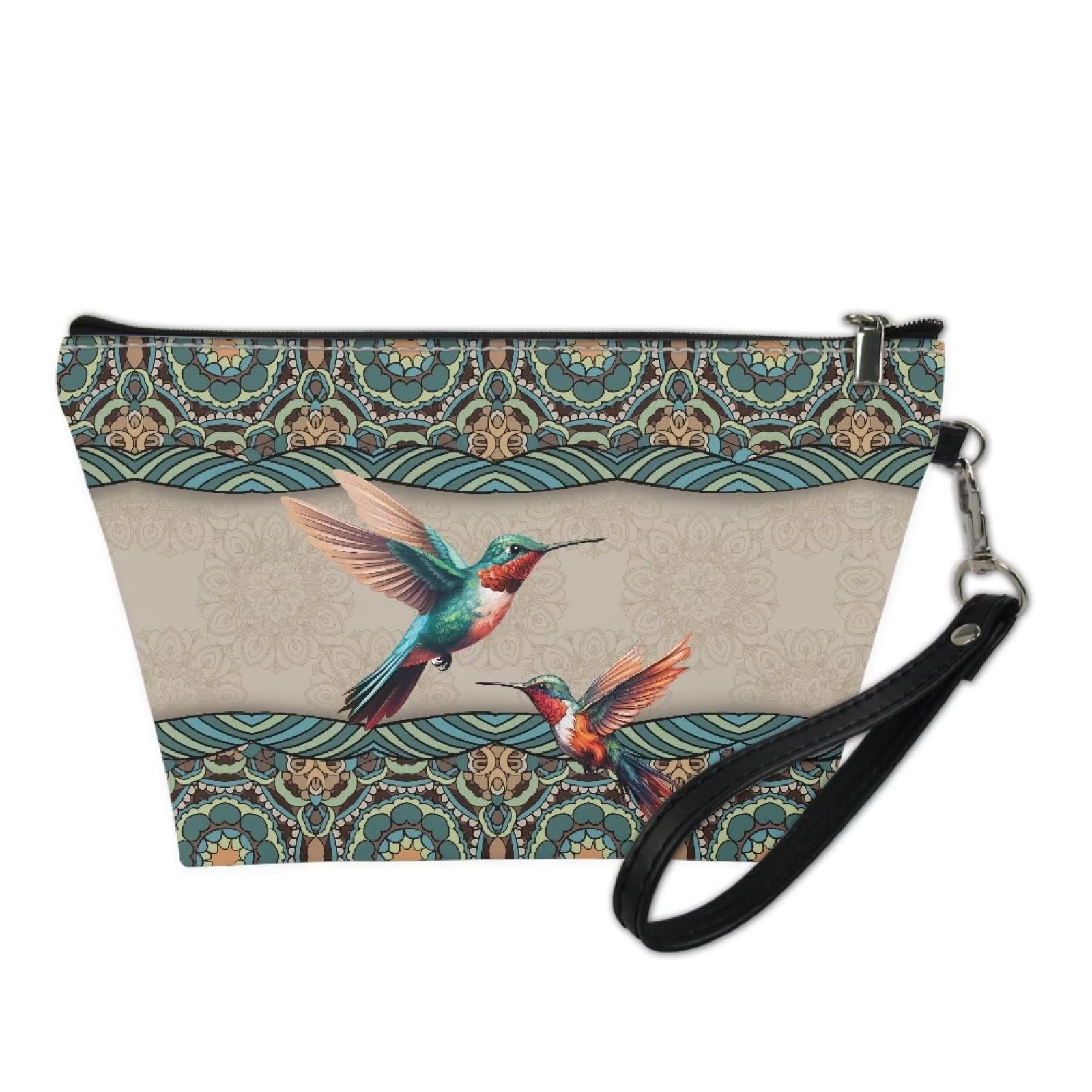 Pocelaces Cosmetic Makeup Organizer Case - Travel Toiletry Bag with Wrist Strap, Bohemian Mandala Hummingbird Design Makeup Storage Pouch for Women & Teens | Perfect for Travel, Gym, and Daily Beauty Essentials Organization