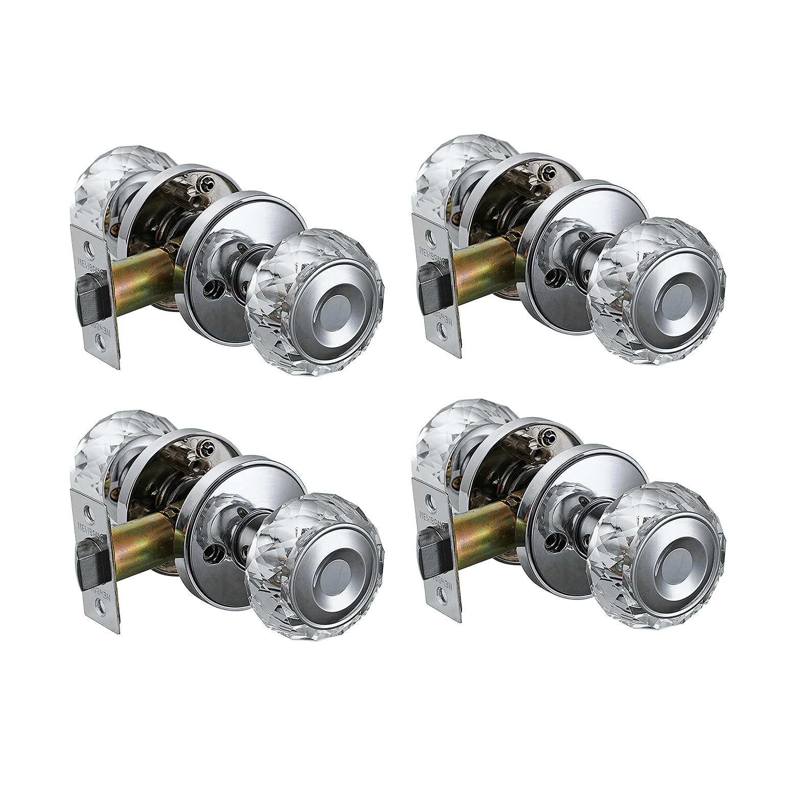 Premium HD Crystal Glass Door Knobs - 4 Pack Passage Non-Locking Interior Door Handles - Polished Chrome #32 Finish - Ideal for Bedrooms, Bathrooms & Closets