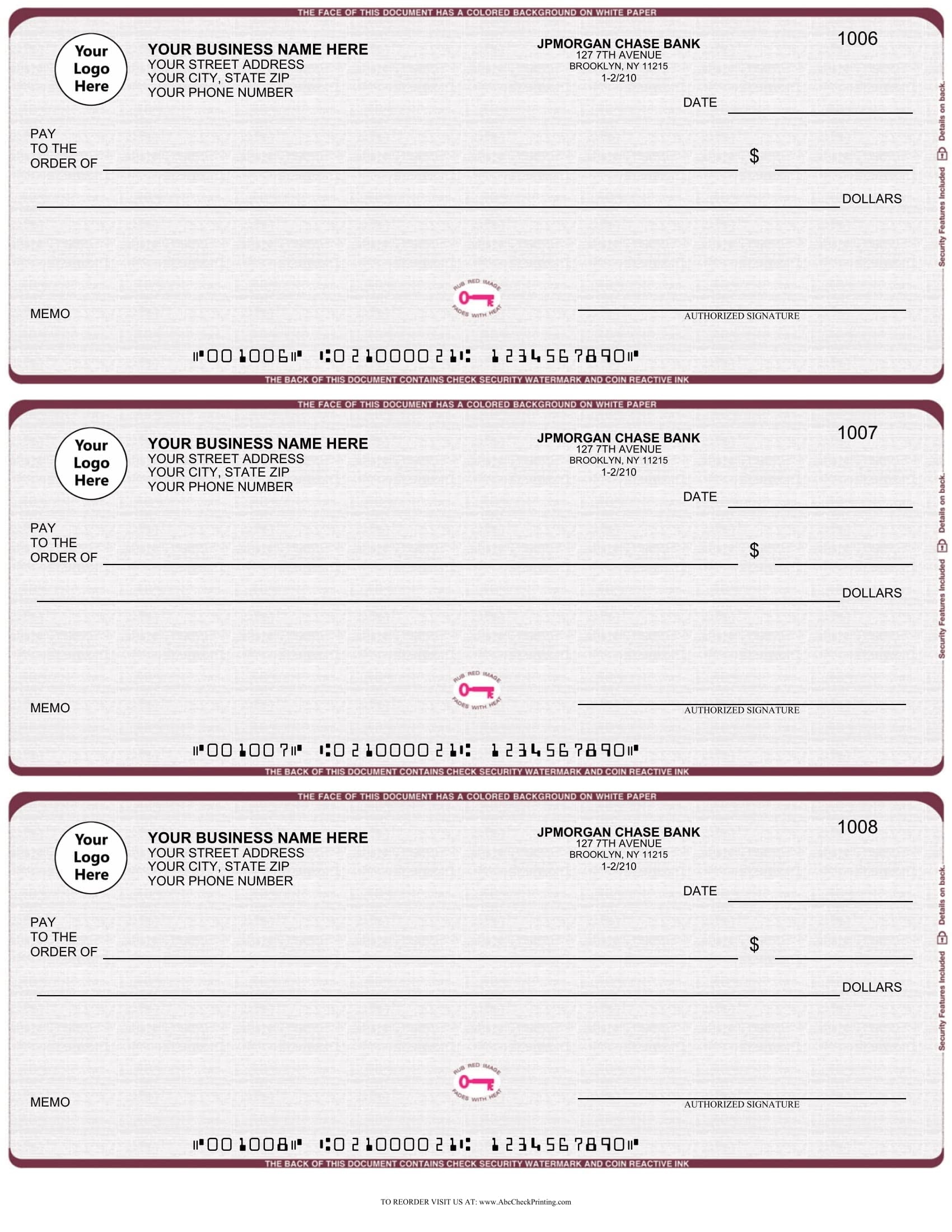 ABC Business Checks Compatible with QuickBooks - 3 Per Page, 300 Checks in Linen Red | Perfect for Small Business Accounting & Bookkeeping