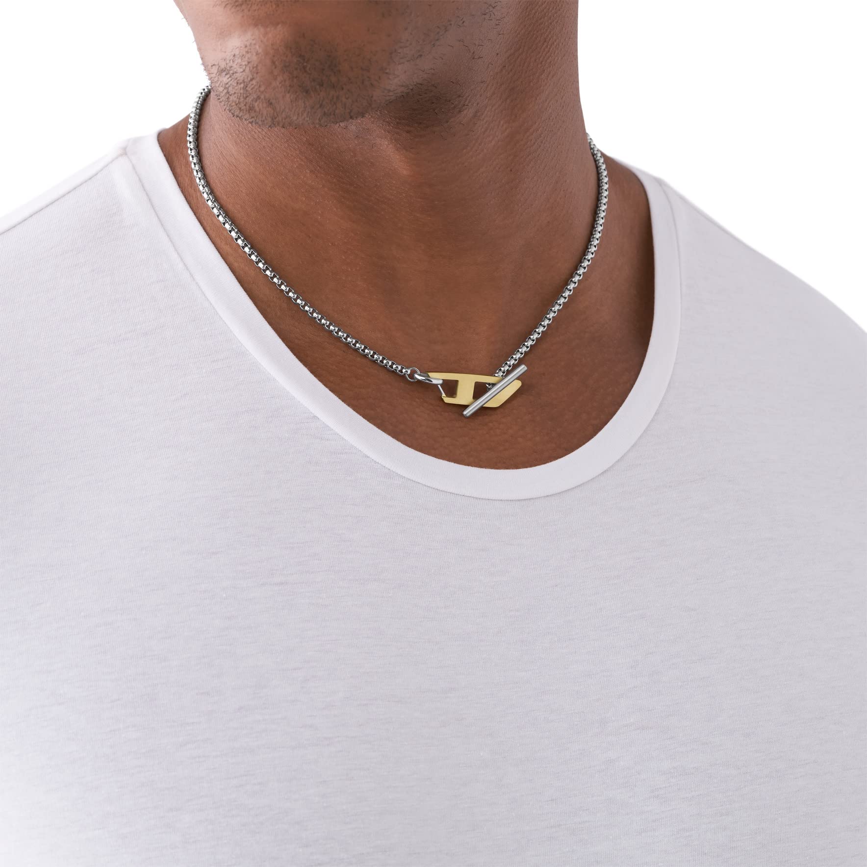 Men's Diesel Stainless Steel Chain Necklace - Heavy Duty Punk Rock Jewelry for Everyday Wear, Gifts & Street Style Fashion