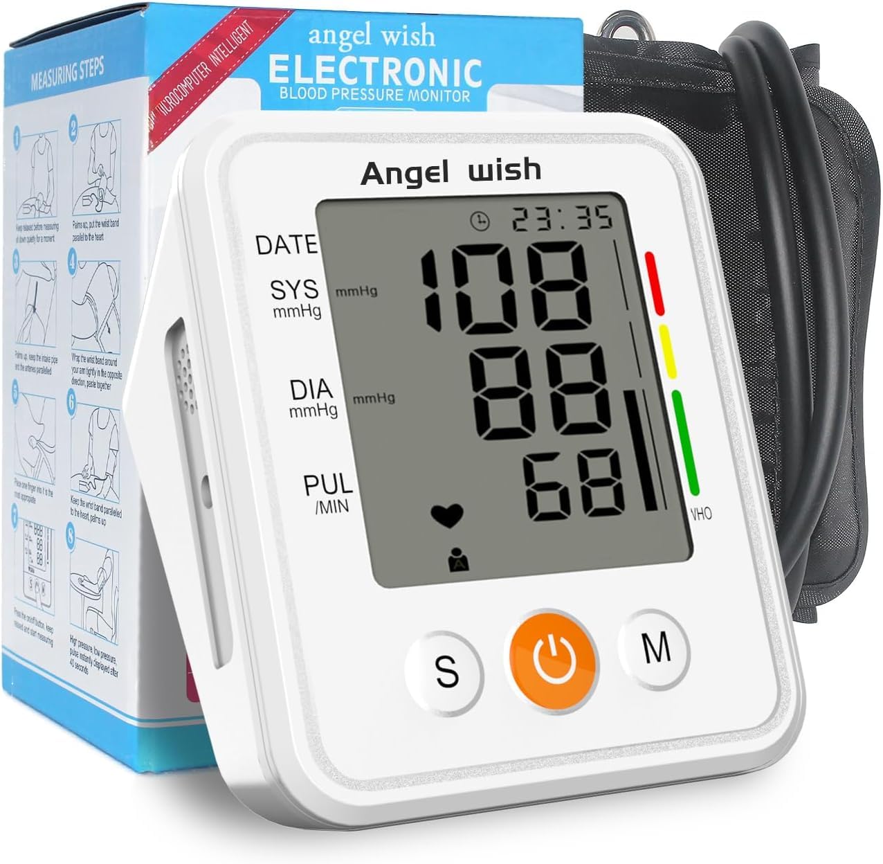 Automatic Blood Pressure Monitor for Home Use - Digital BP Machine with LCD Display & Voice Broadcast - Upper Arm Cuff for Adults (White) - Perfect for Daily Health Tracking & Doctor's Visits