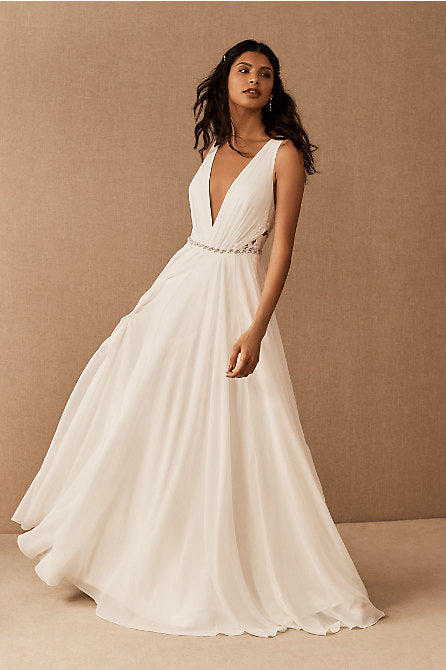 Jenny Yoo Elinor Wedding Gown - Elegant A-Line Bridal Dress with Lace Details | Perfect for Beach, Church & Formal Weddings