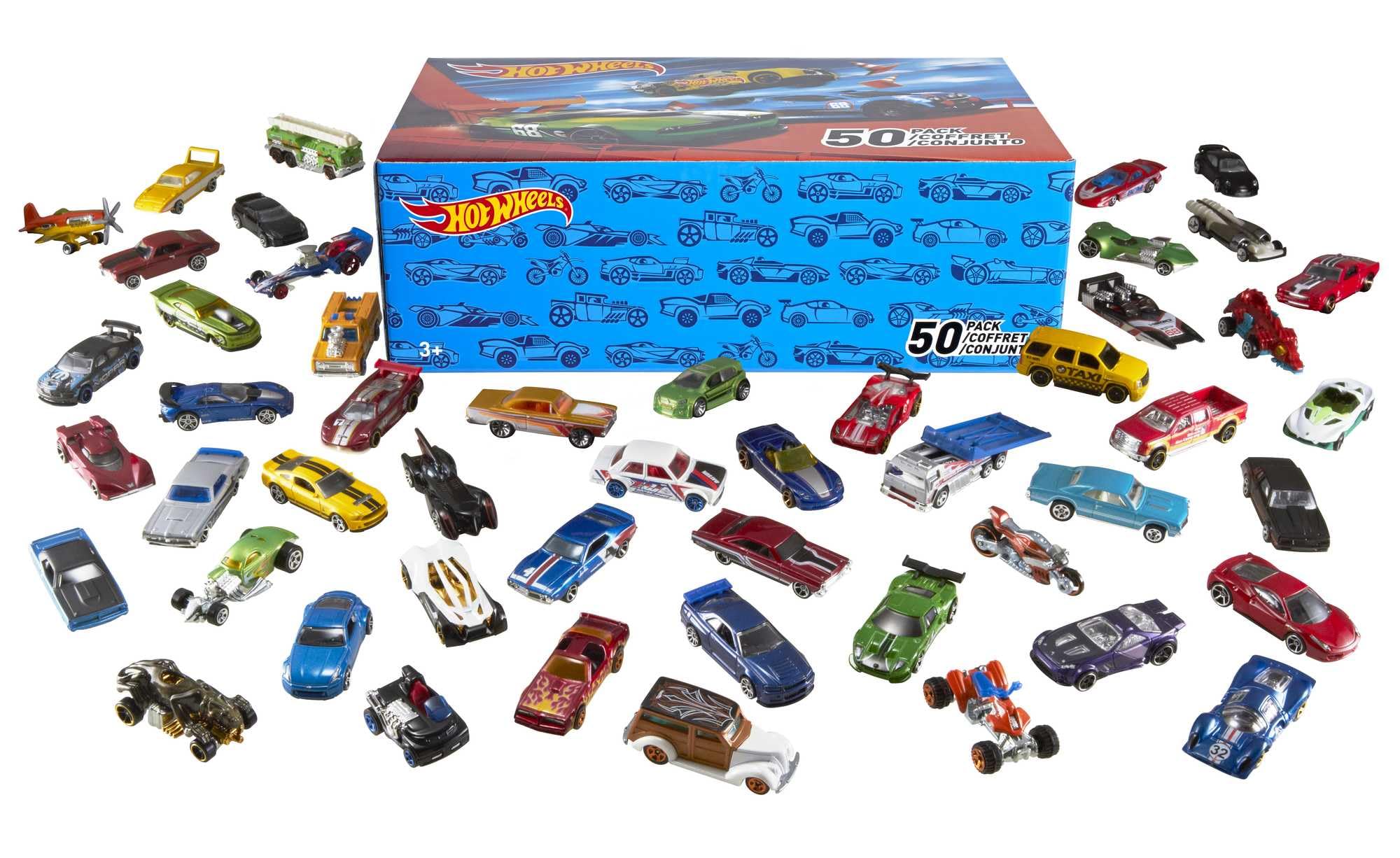 Hot Wheels 50-Piece Car Set - Random Miniature Toy Cars for Kids, 1:64 Scale with Realistic Details & 10-Piece Bonus Set - Perfect for Playtime, Collecting & Gift Giving