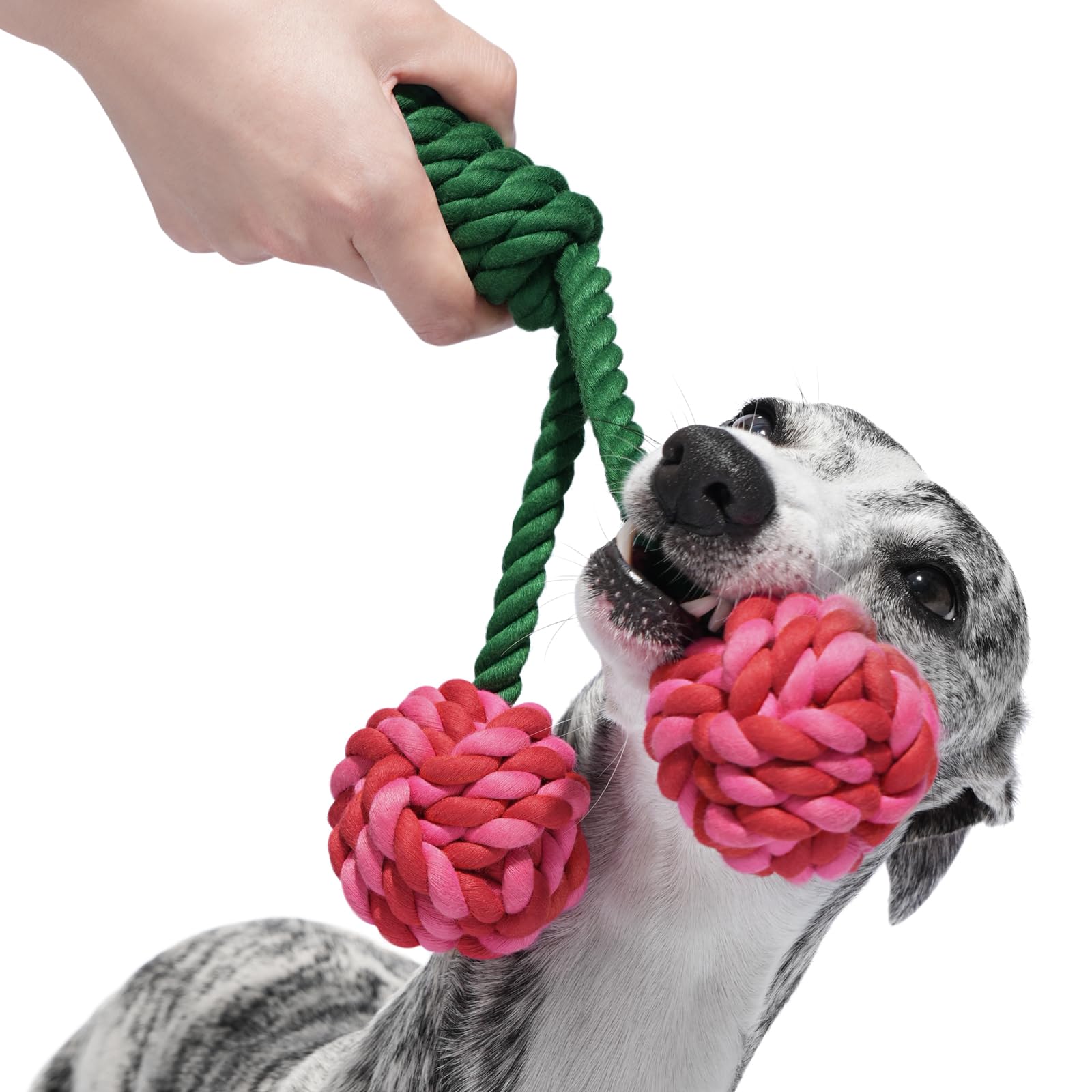 VETRESKA Durable Dog Rope Toys for Large Breed Dogs - Heavy Duty Tug of War Chew Toy with Ergonomic Handle for Puppy Training, Teething Relief & Interactive Play | Perfect for Outdoor Activities, Indoor Games & Holiday Gifts (Cherry Red)