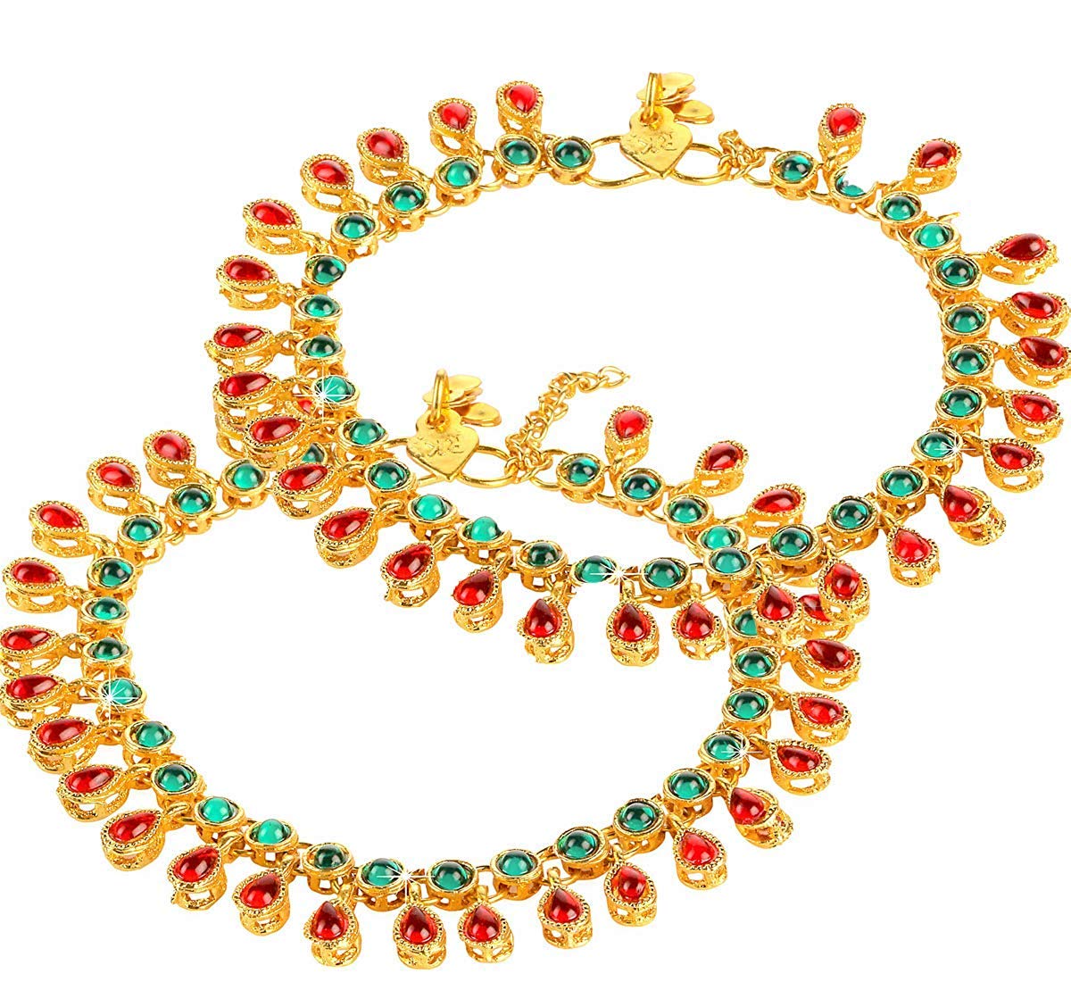 Gold Plated Indian Traditional Bollywood Style Kundan Anklet Payal for Women - Elegant Ethnic Barefoot Jewelry for Parties, Weddings & Festivals (A031MG)