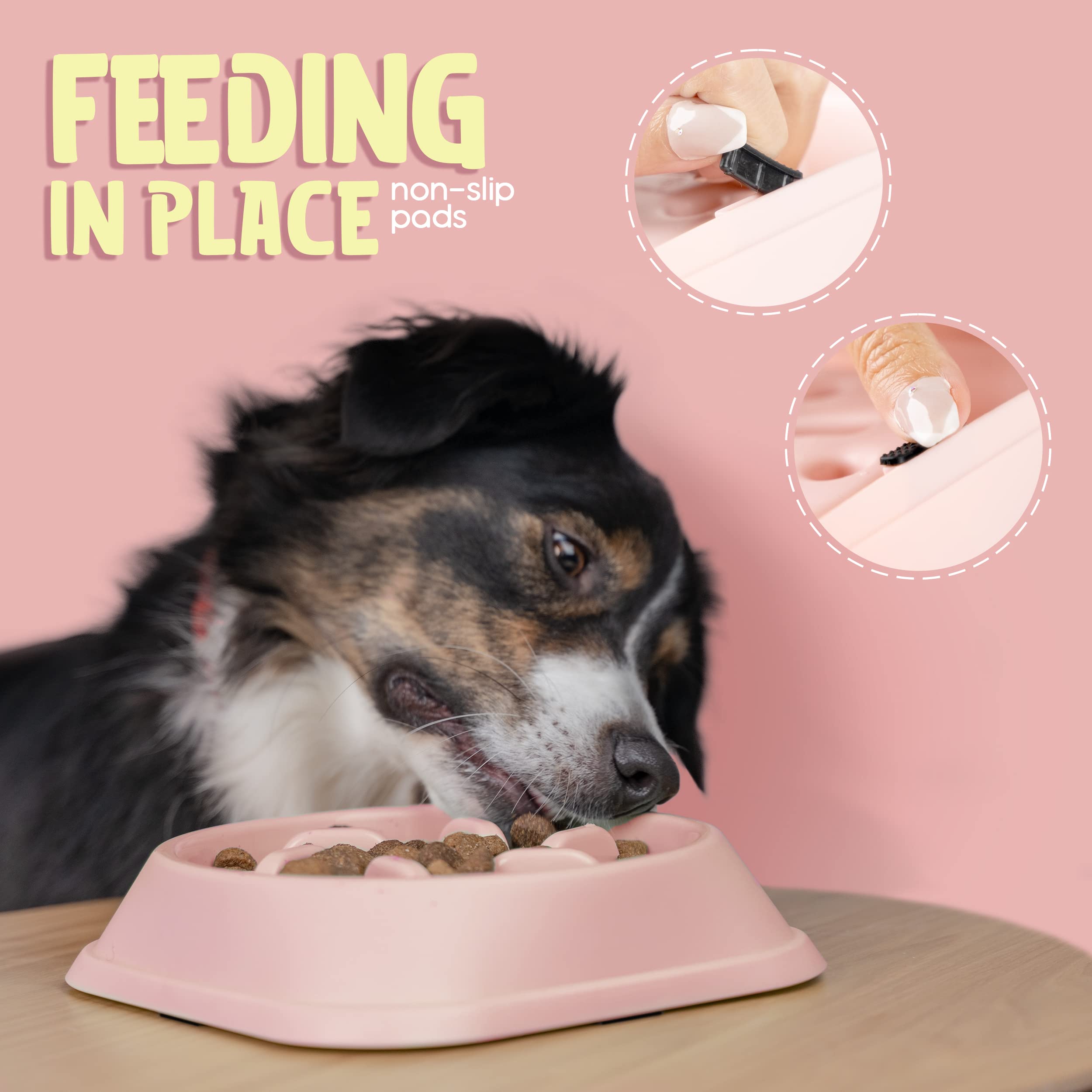 Slow Feeder Dog Bowl for Small & Medium Dogs - Anti-Choke & Anti-Bloat Design - Blush Pink Pet Food Dish - Perfect for Fast Eaters & Digestive Health - Great for Mealtime Enrichment & Portion Control
