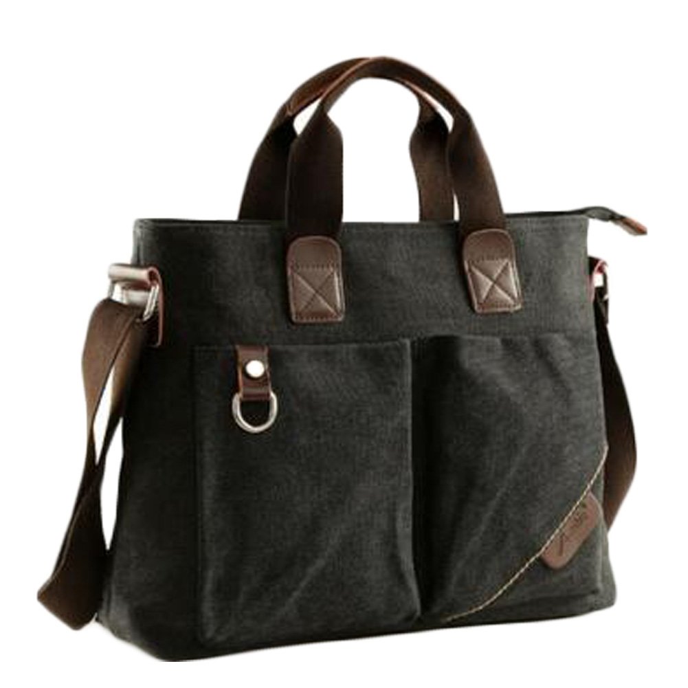 Vintage Canvas Messenger Bag for Men - Durable Shoulder Bag Postman Style, Black - Perfect for Travel, Work & Daily Commute