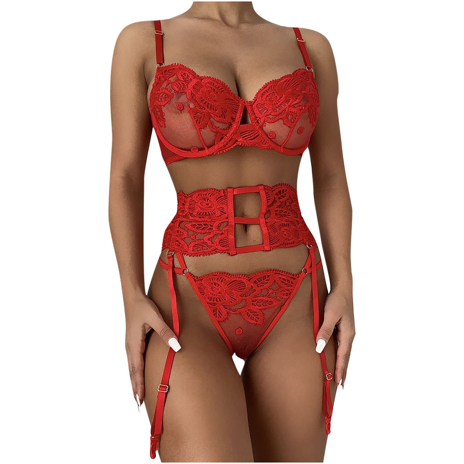 Sexy Lingerie Set for Women - Lace Teddy Babydoll with G-String & Garter Belt | Romantic Nightwear, Boudoir Photoshoot, Valentine's Gift, Honeymoon Outfit