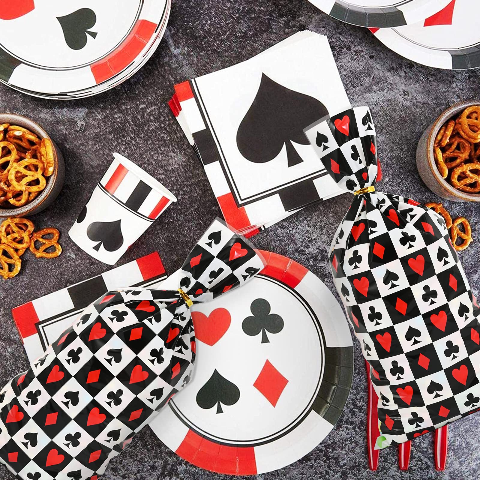 100 Pcs Casino Treat Bags - Poker Print Cellophane Candy Bags with Twist Ties for Casino Theme Party, Birthday, Poker Night & Game Night Supplies - Perfect for Casino Parties, Poker Events, Birthday Favors & Candy Packaging