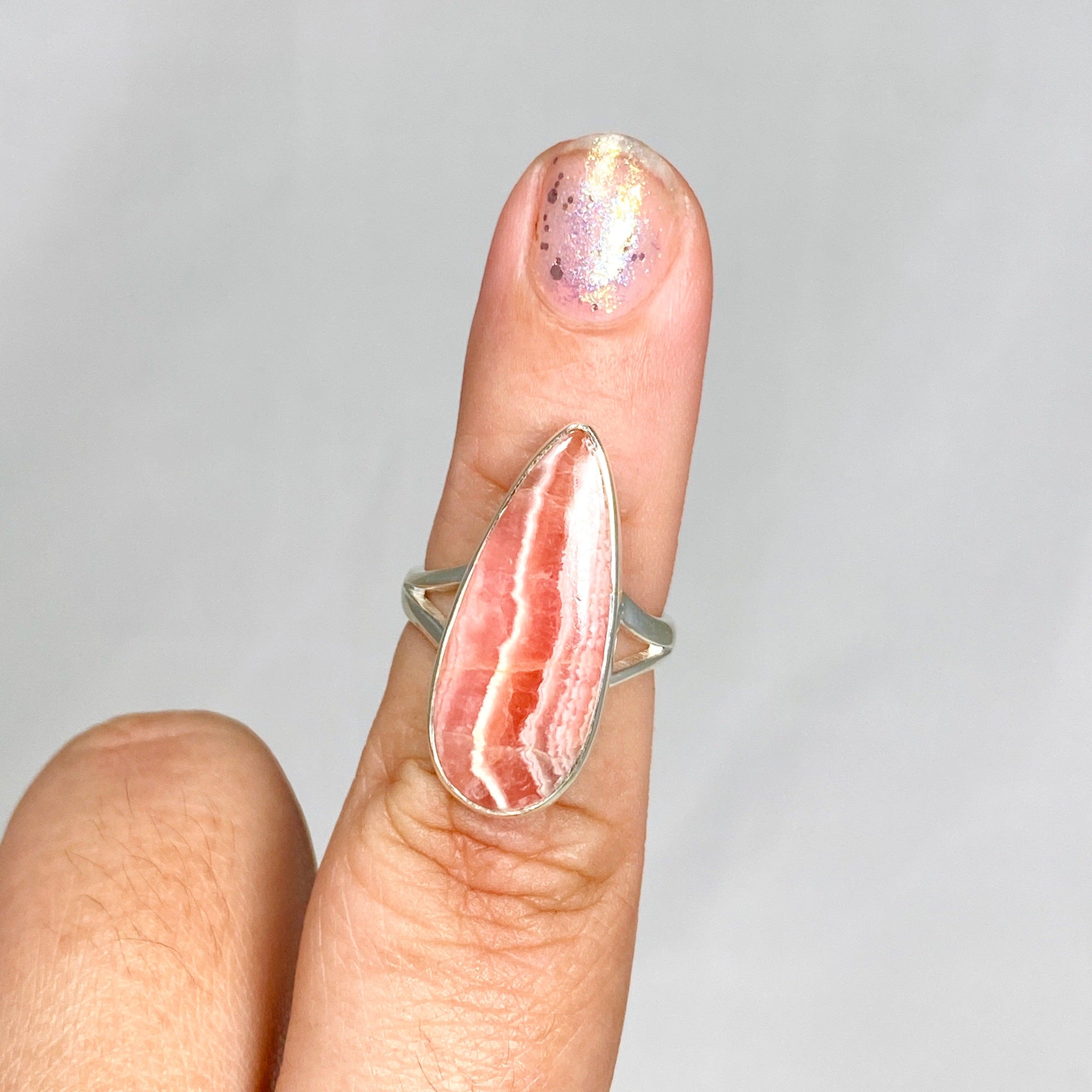 Rhodrosite Teardrop Ring for Women - Size 7 Sterling Silver Jewelry KRGJ3162 - Perfect for Valentine's Day Gift, Anniversary & Special Occasions