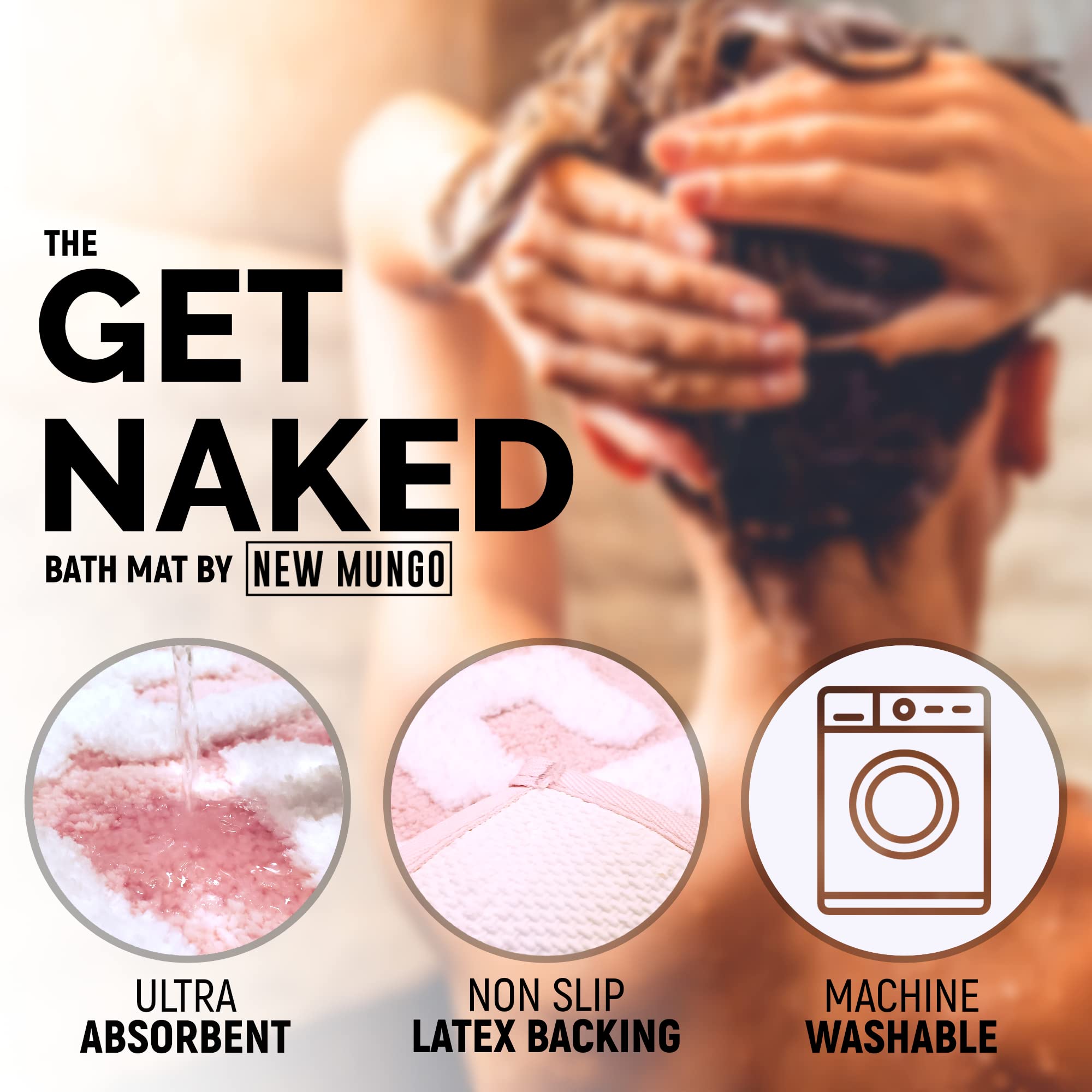 New Mungo Get Naked Bath Mat - Soft Blush Pink Bathroom Rug, Non-Slip Shaggy Mat for Bathroom Decor, Cute Home Accessories (31